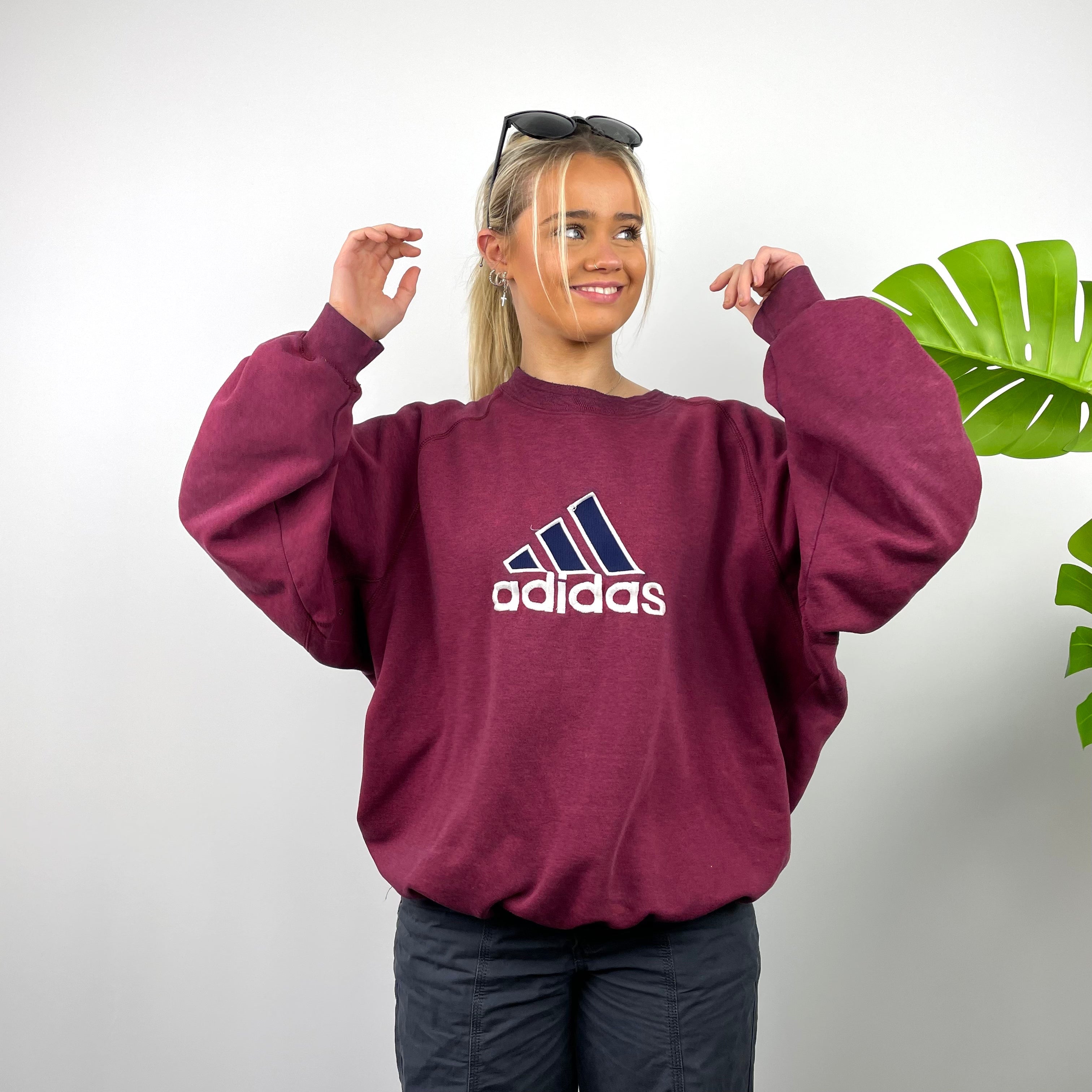 Adidas Maroon Embroidered Spell Out Sweatshirt (L)