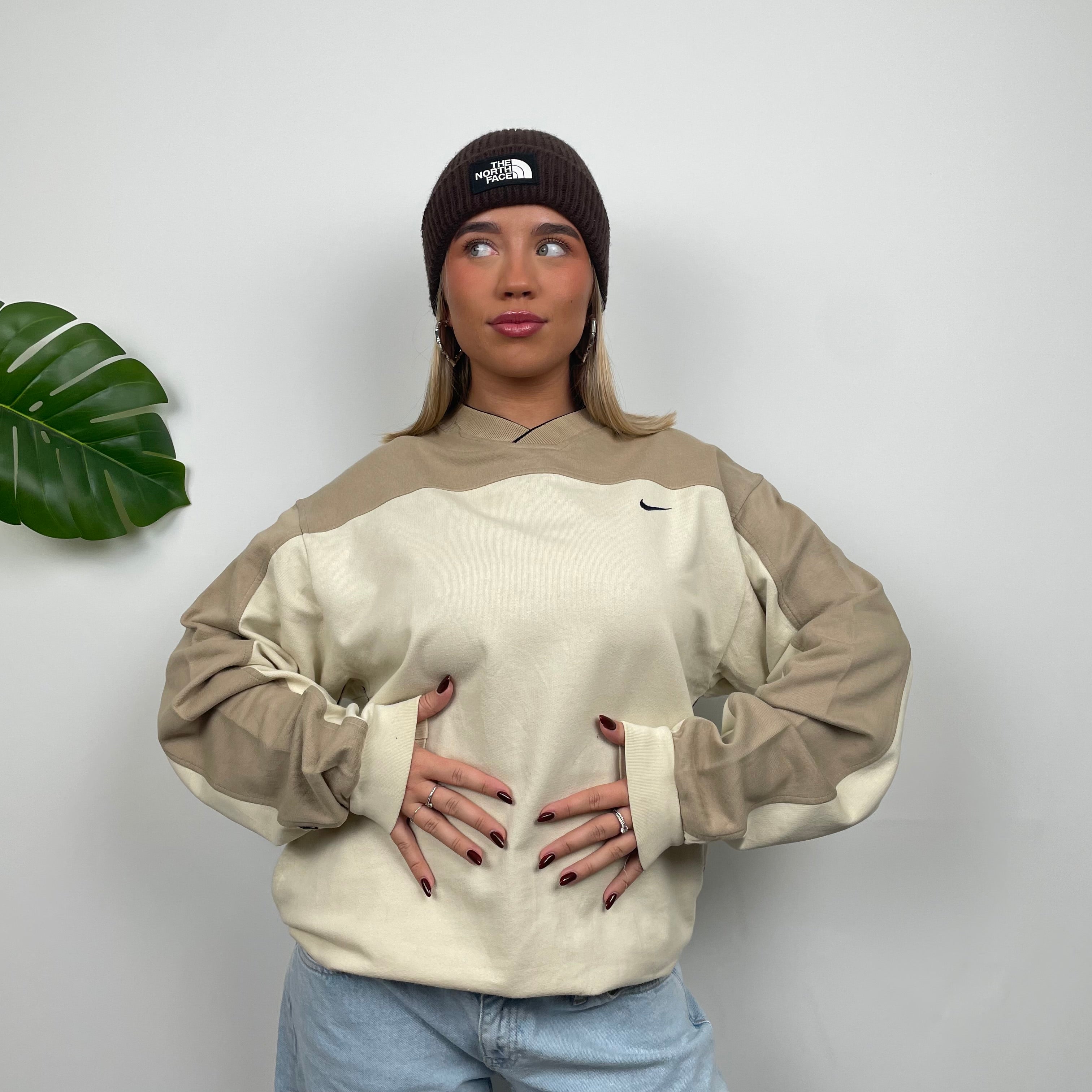 Nike Cream & Coffee Embroidered Swoosh Sweatshirt (L)