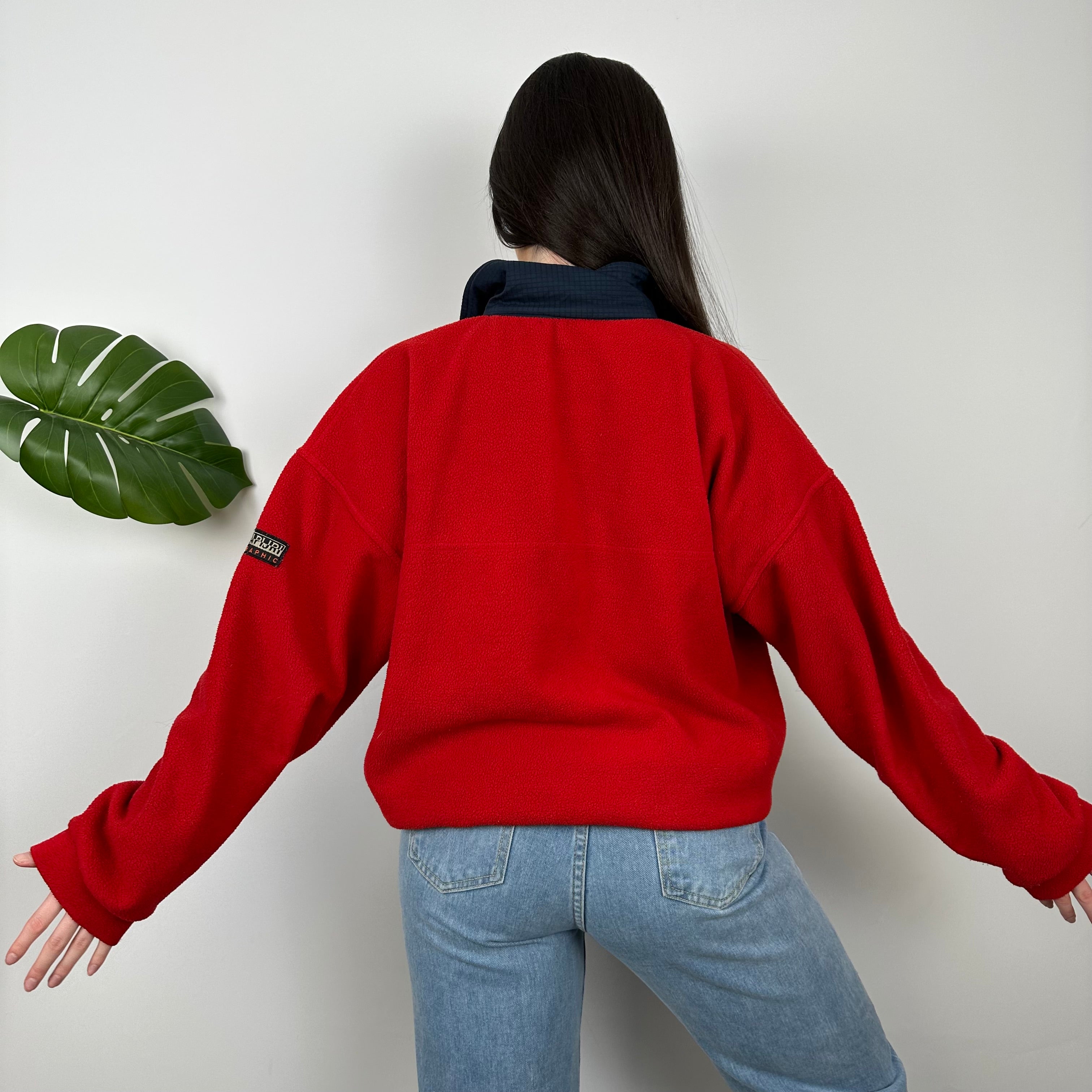 Napapijri Red Embroidered Spell Out Teddy Bear Fleece Quarter Zip (M)