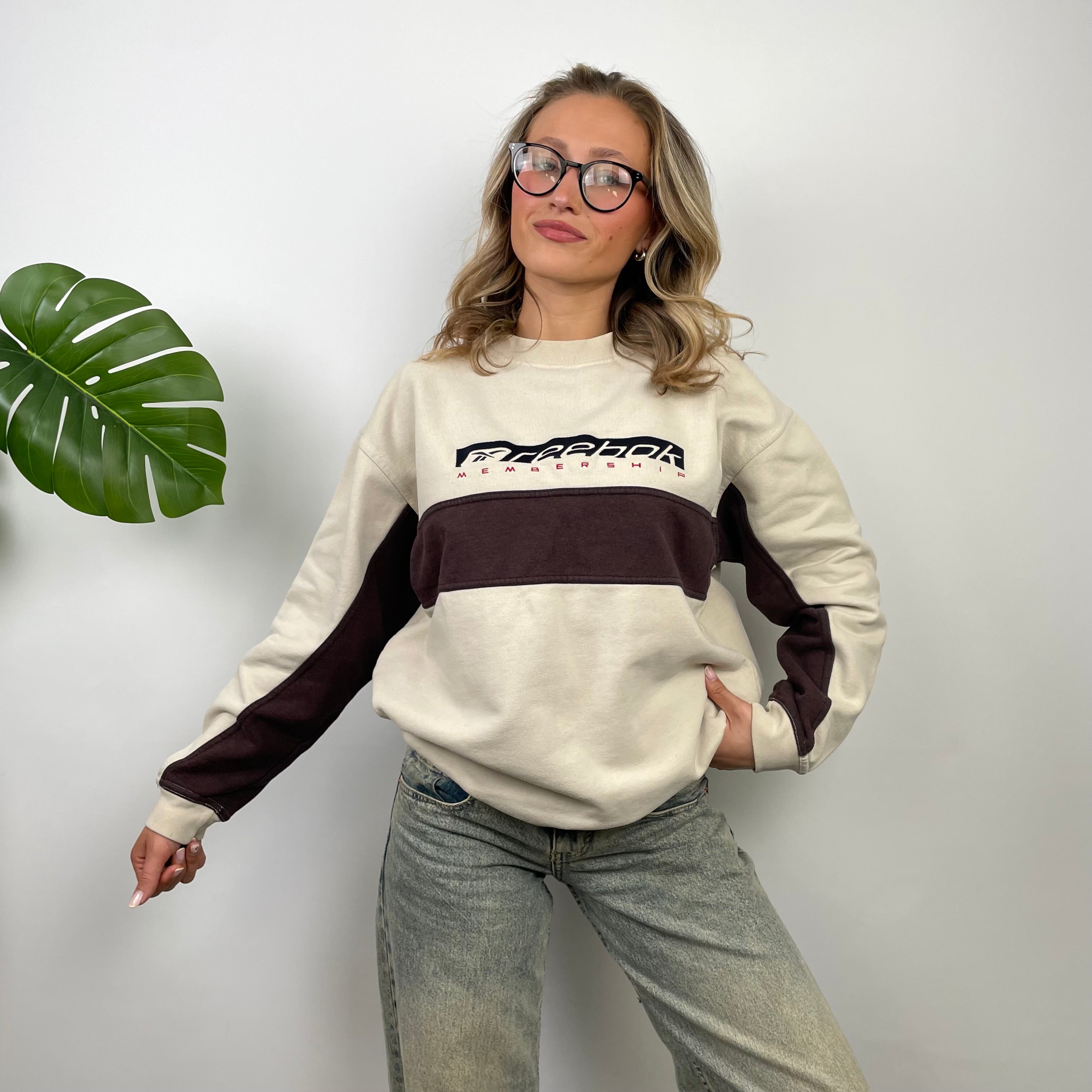 Reebok RARE Cream Embroidered Spell Out Sweatshirt (L)