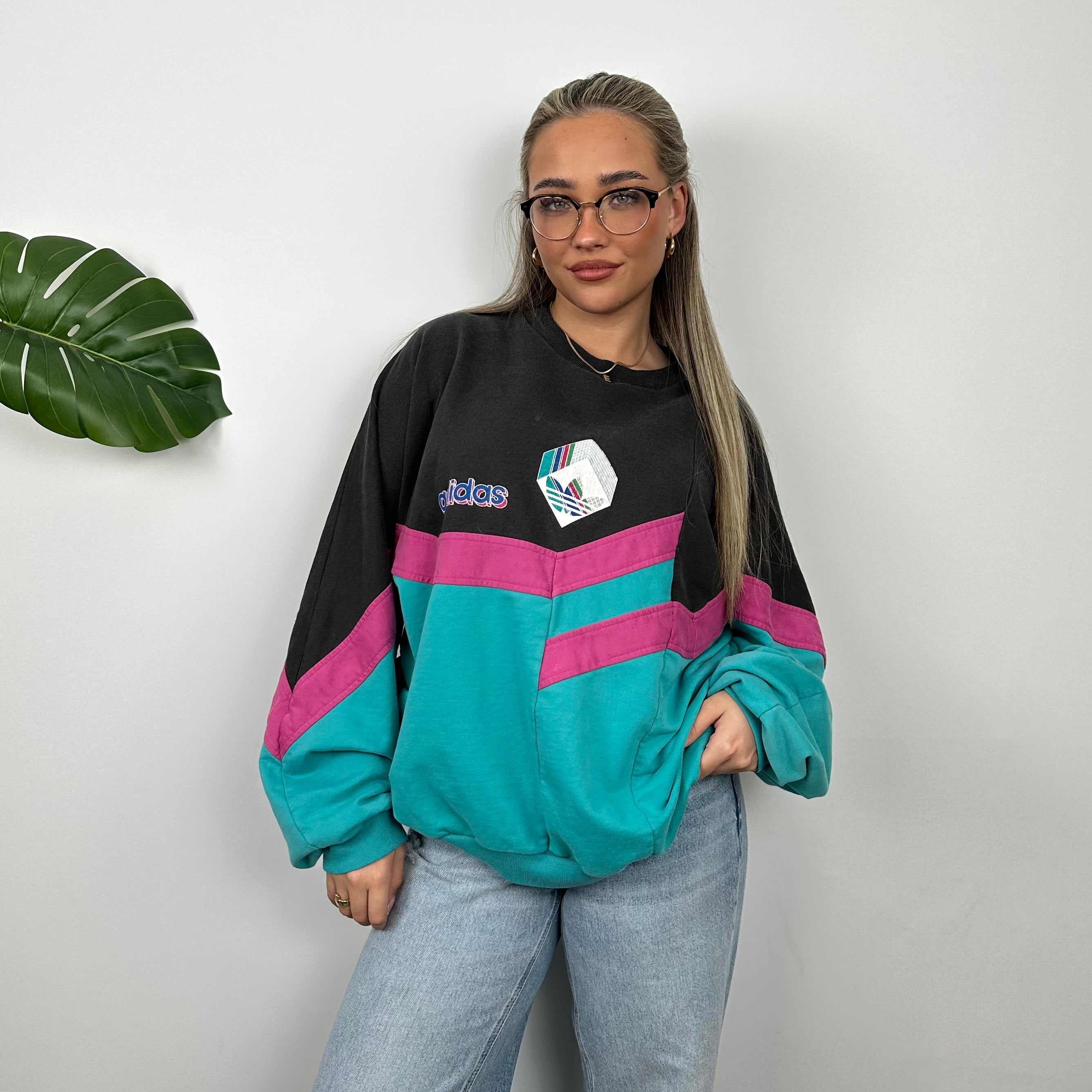 Adidas Colour Block Embroidered Spell Out Sweatshirt (L)