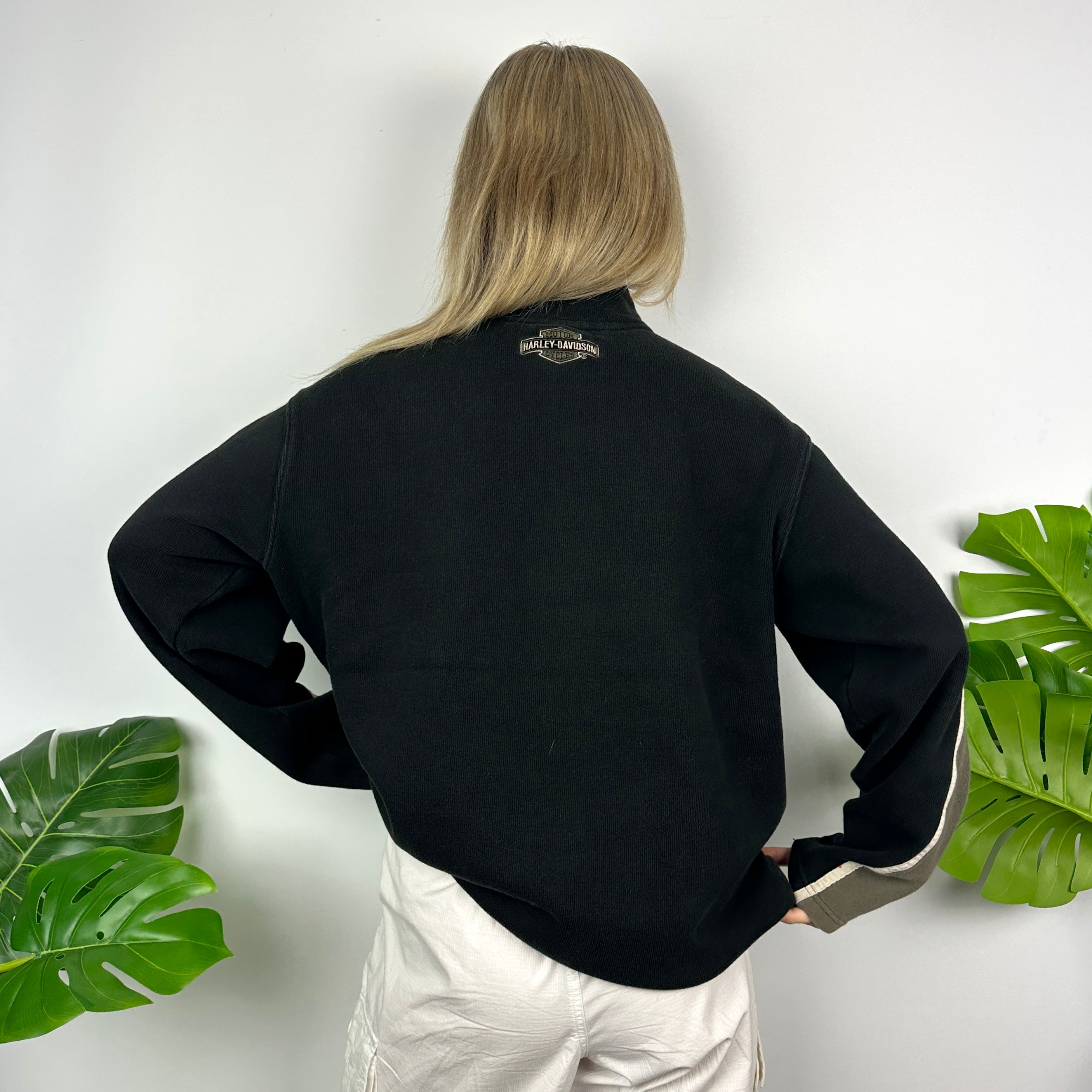Harley Davidson Black Embroidered Spell Out Quarter Zip Sweatshirt (L)