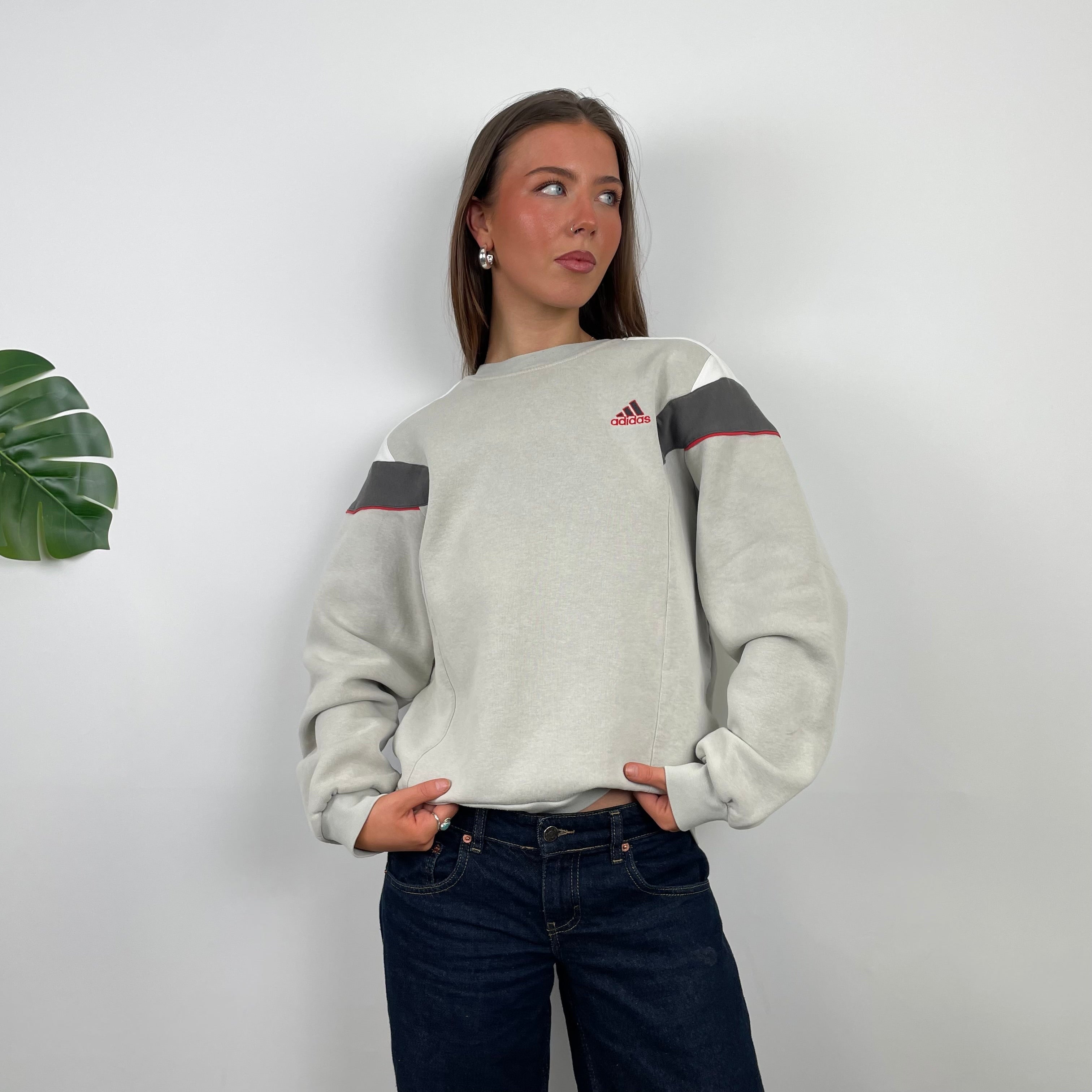 Adidas Cream Embroidered Spell Out Sweatshirt (M)