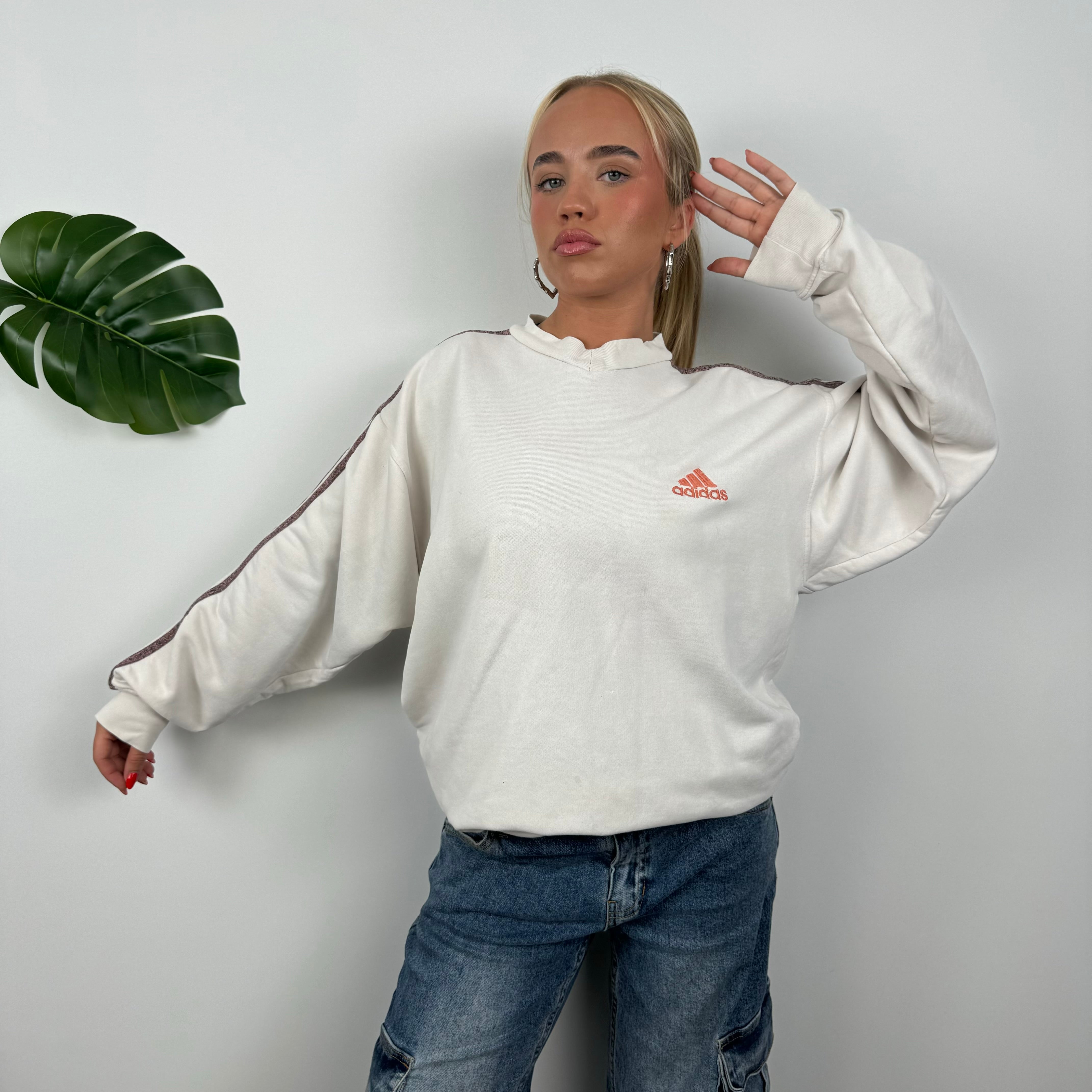 Adidas White Embroidered Spell Out Sweatshirt (L)