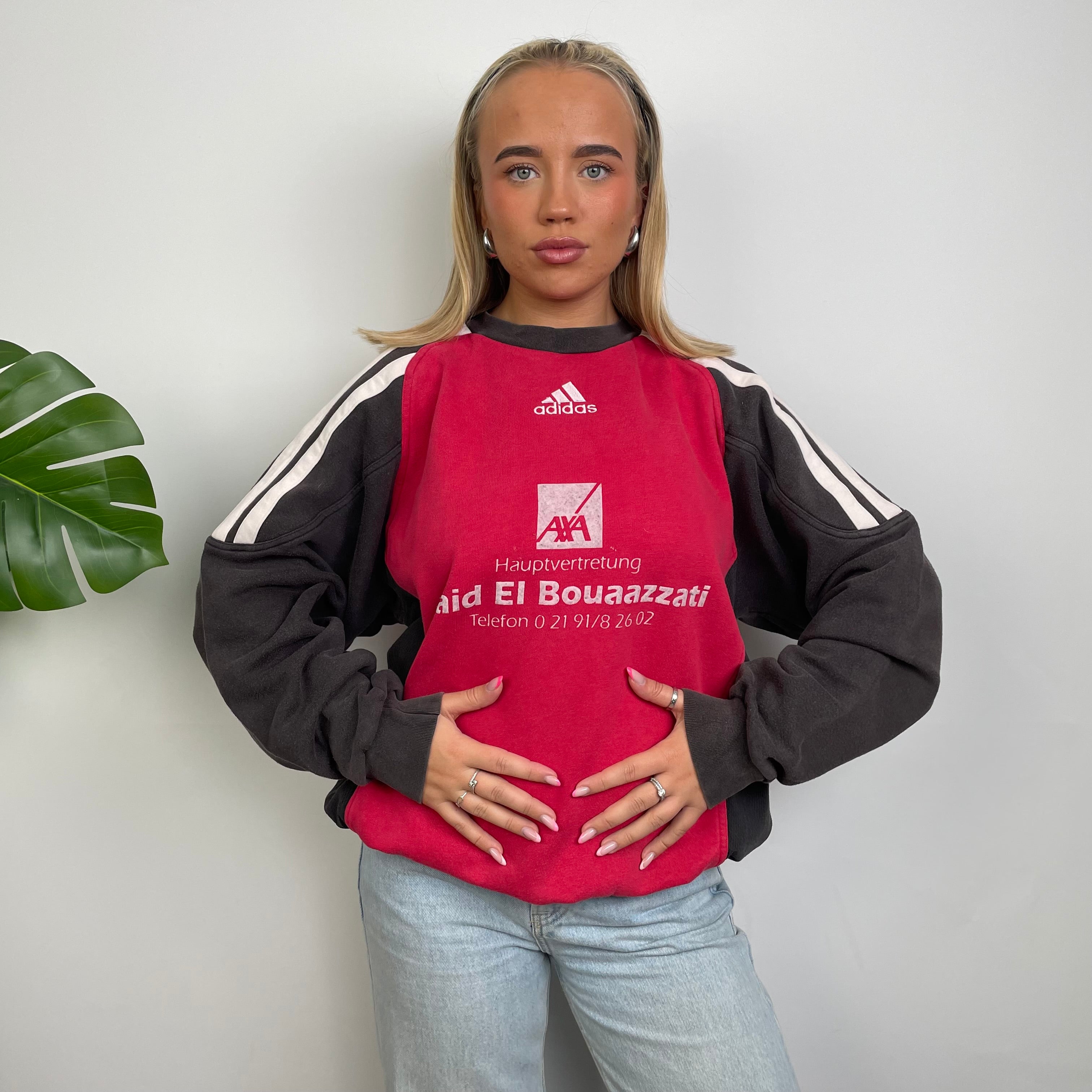 Adidas Red & Black Embroidered Spell Out Sweatshirt (L)