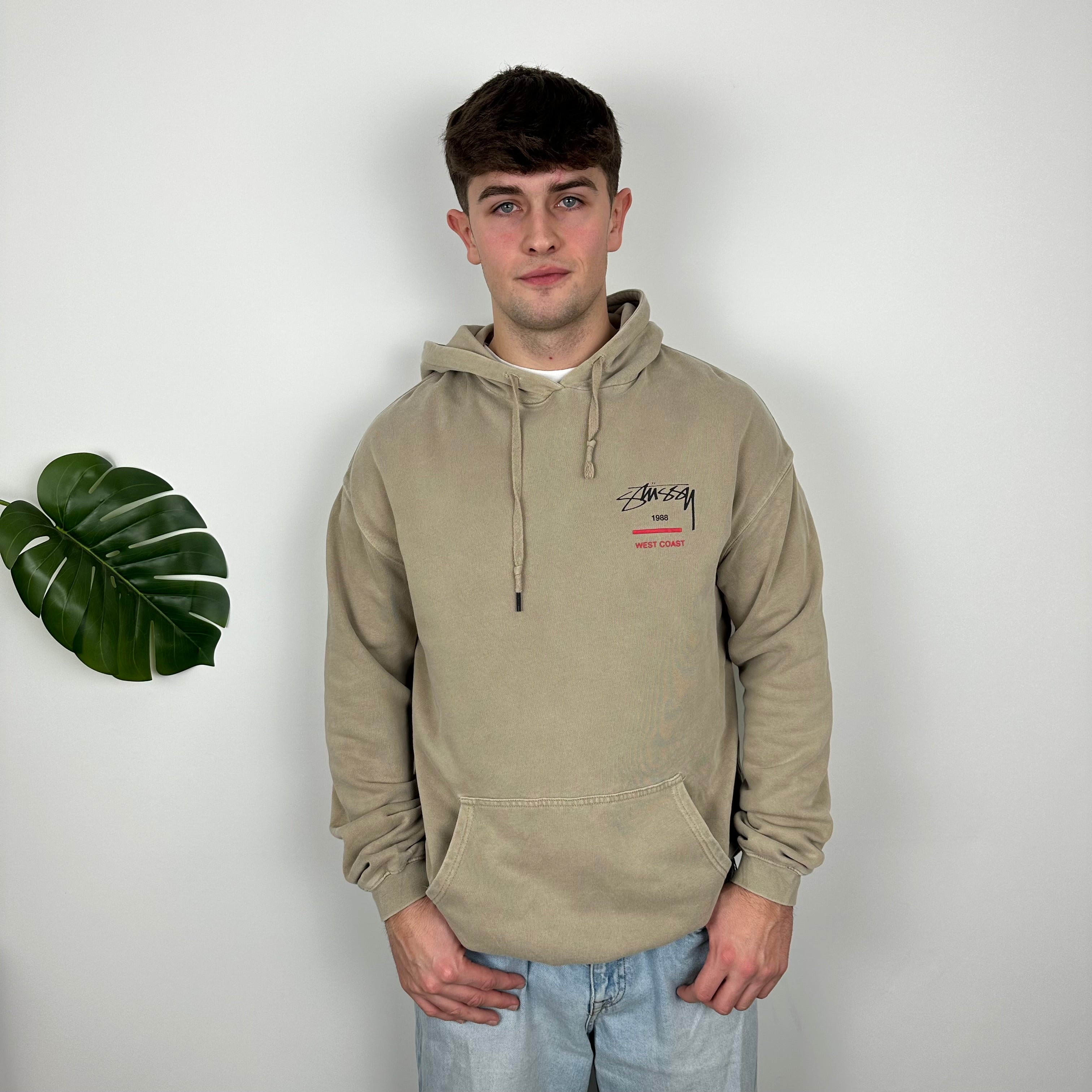 Stussy Brown Embroidered Spell Out Hoodie (L)