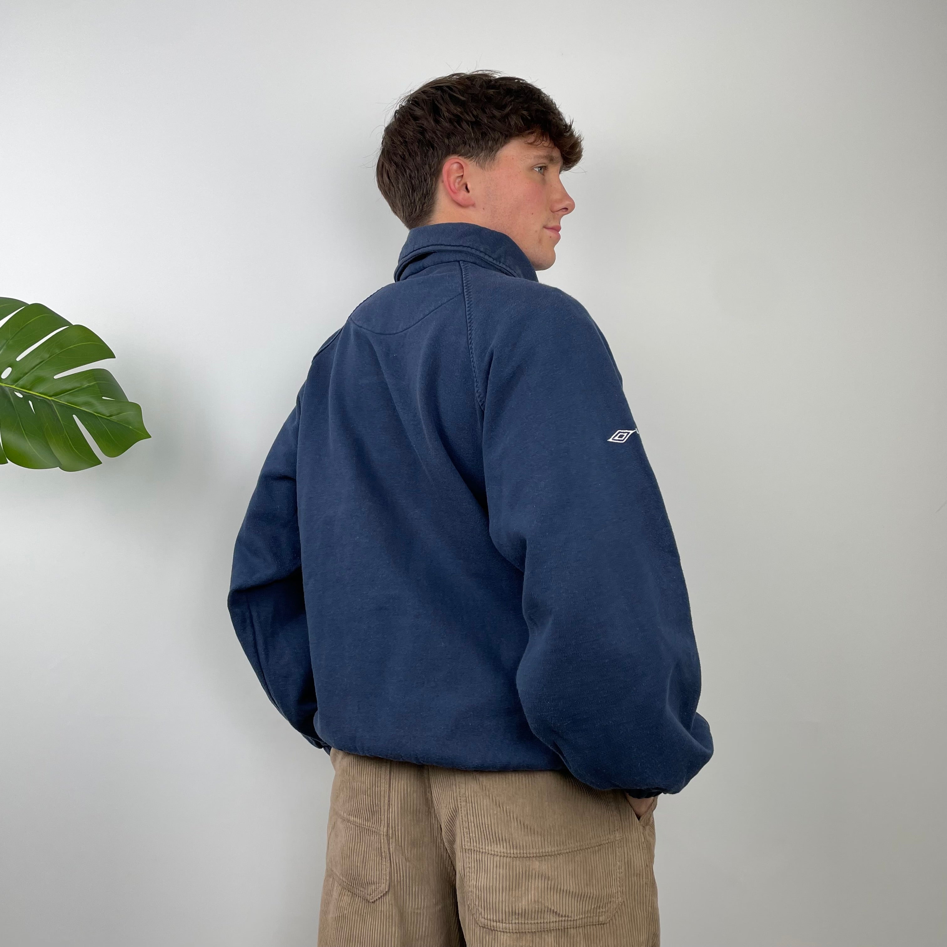Umbro RARE Navy Embroidered Spell Out Quarter Zip Sweatshirt (L)