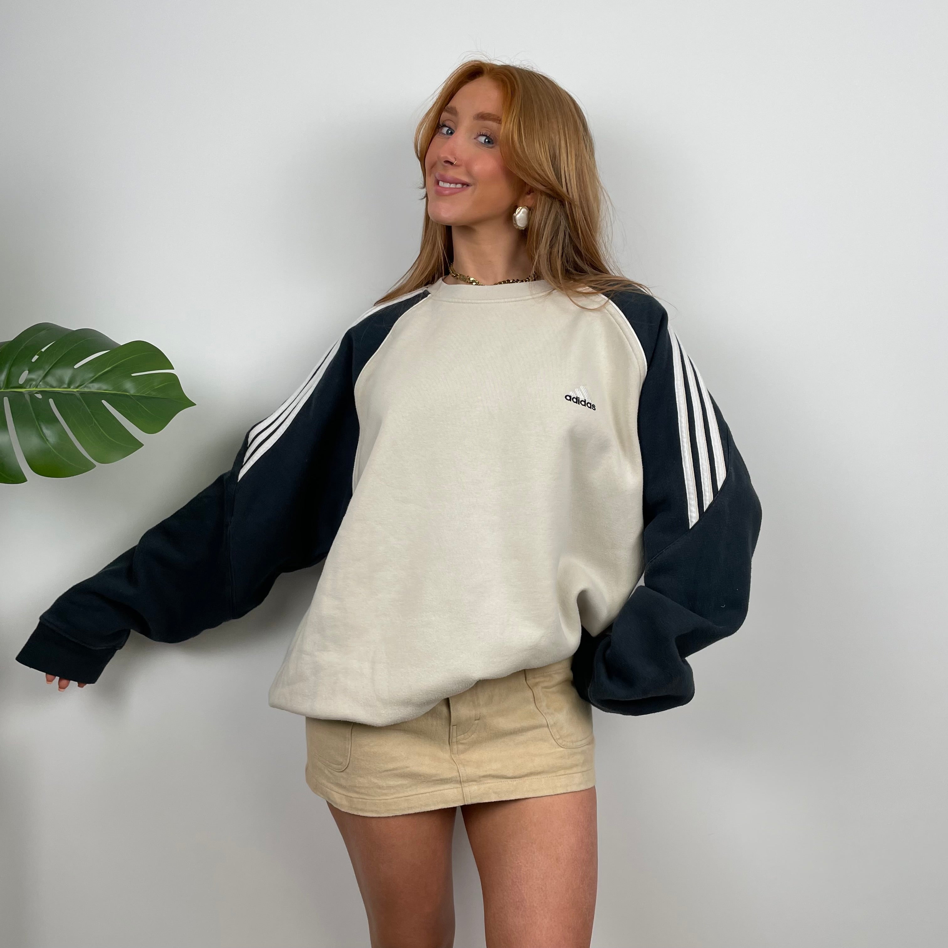 Adidas Cream Embroidered Spell Out Sweatshirt (L)