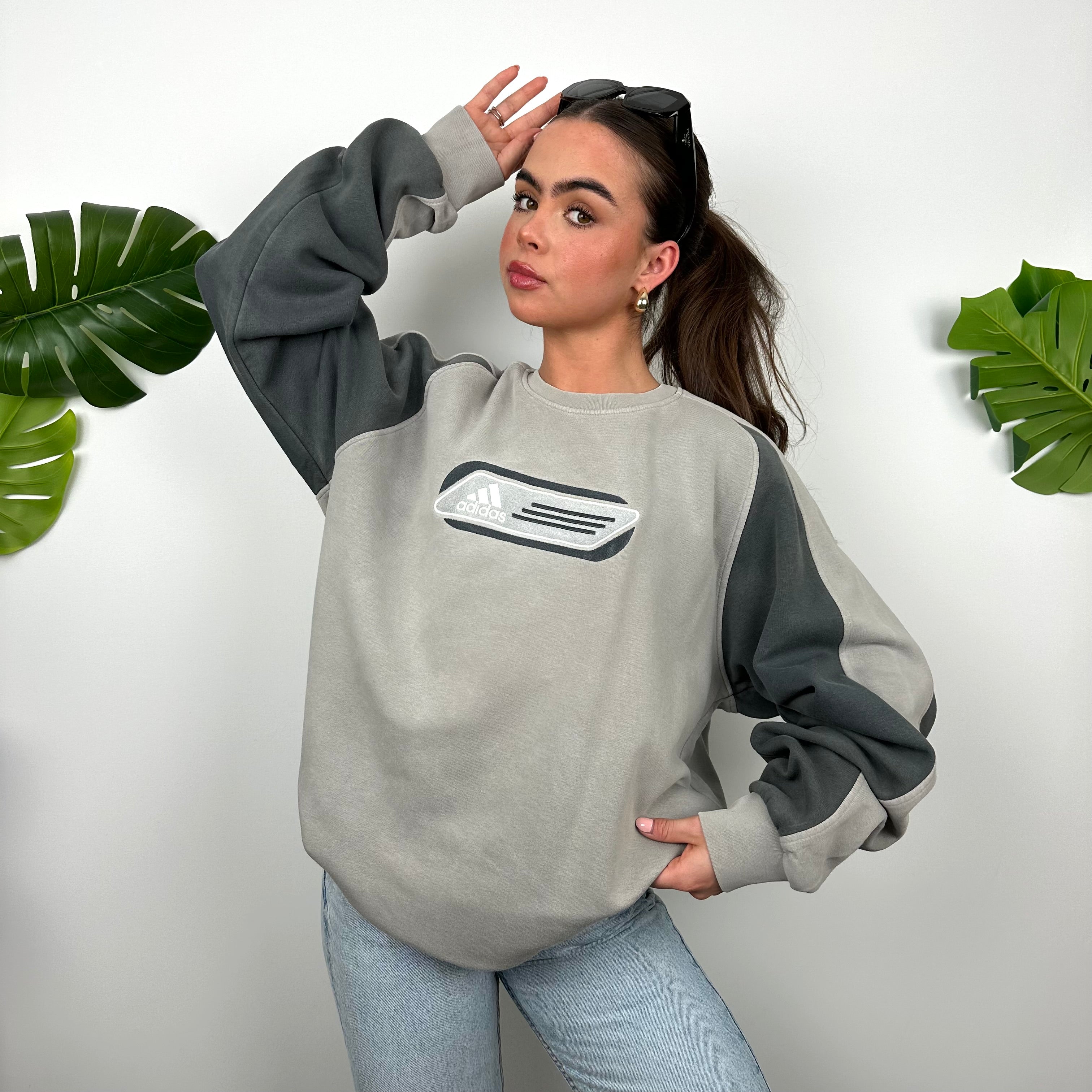 Adidas Grey Embroidered Spell Out Sweatshirt (L)