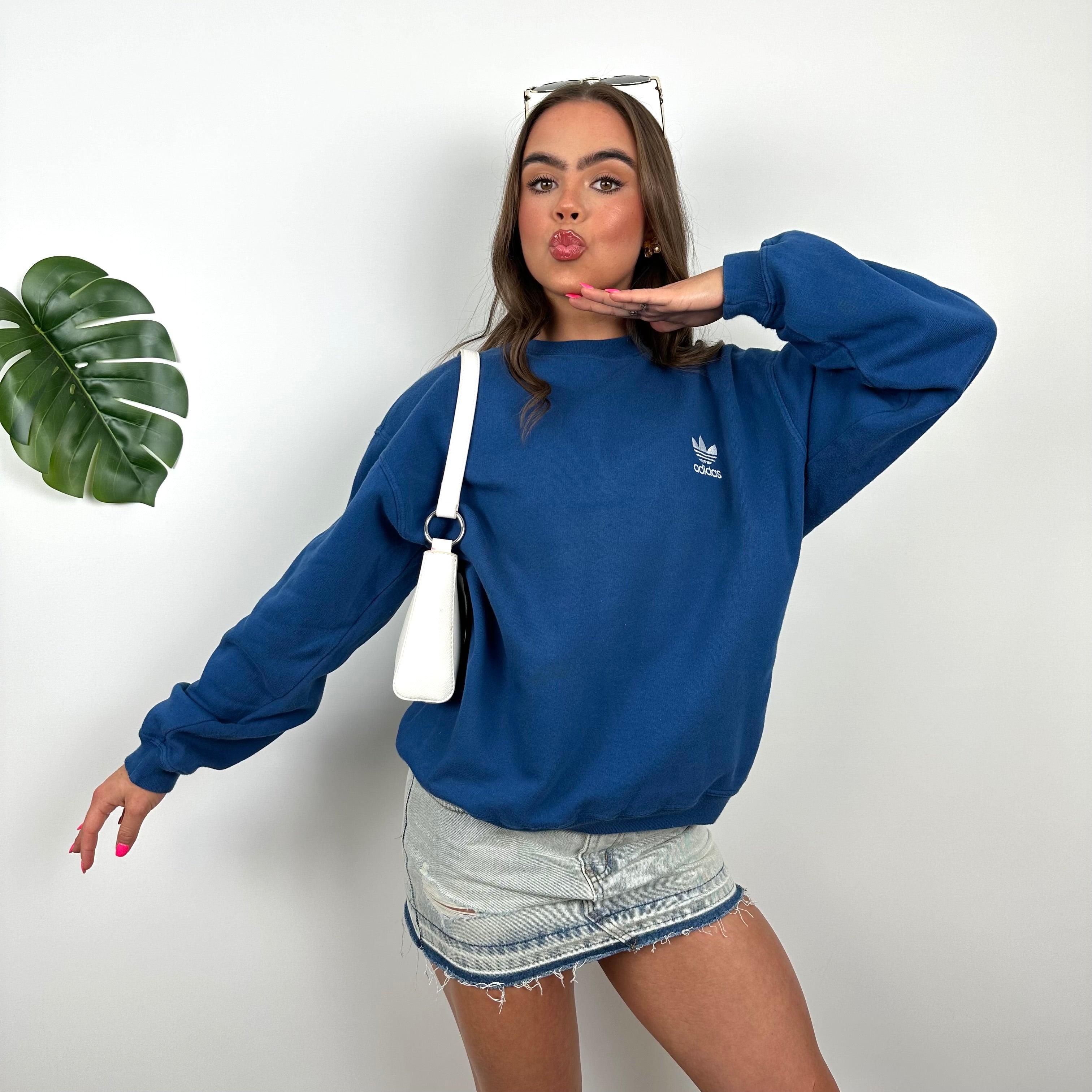 Adidas Blue Embroidered Spell Out Sweatshirt (S)