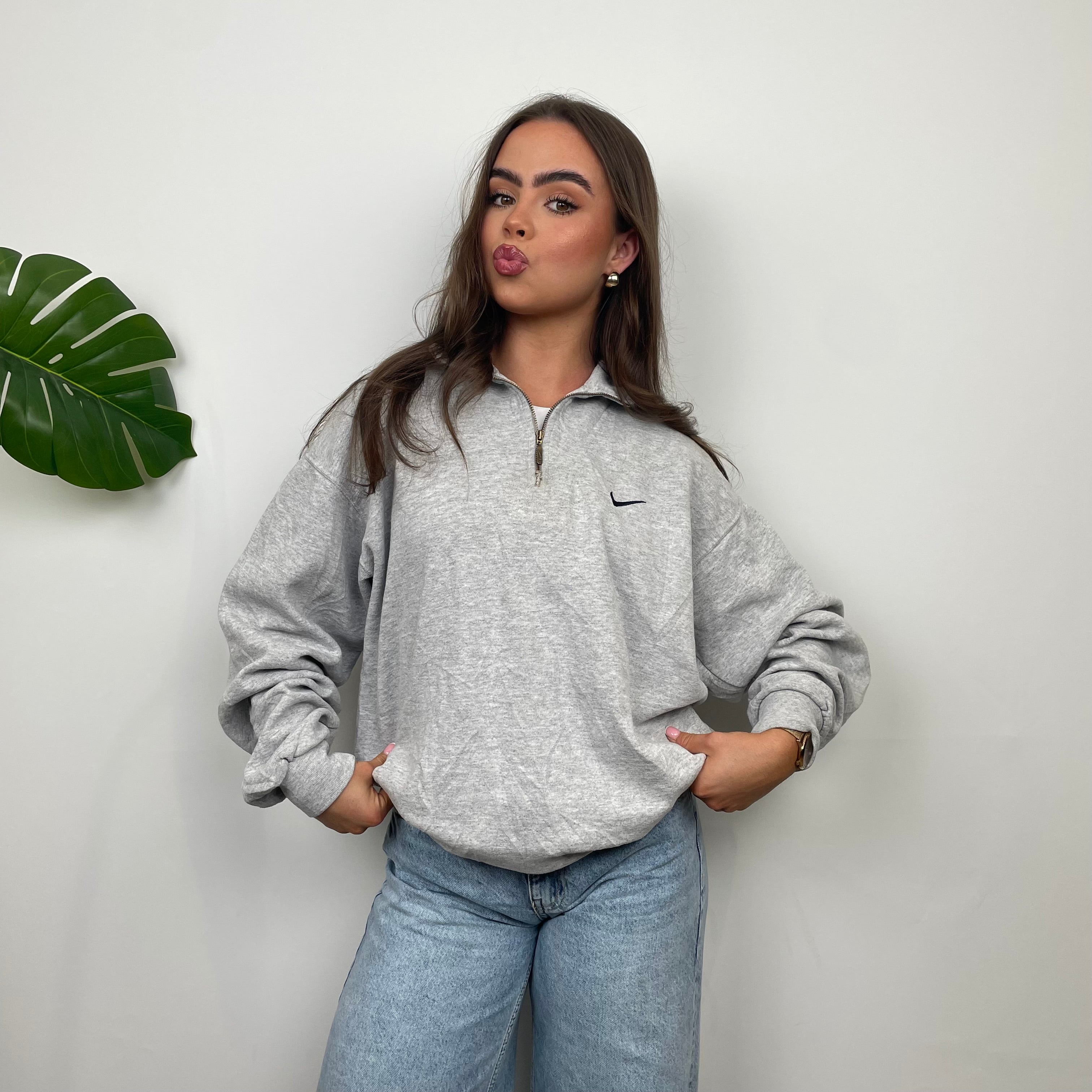 Nike Grey Embroidered Swoosh Quarter Zip Sweatshirt (M) – Jamie