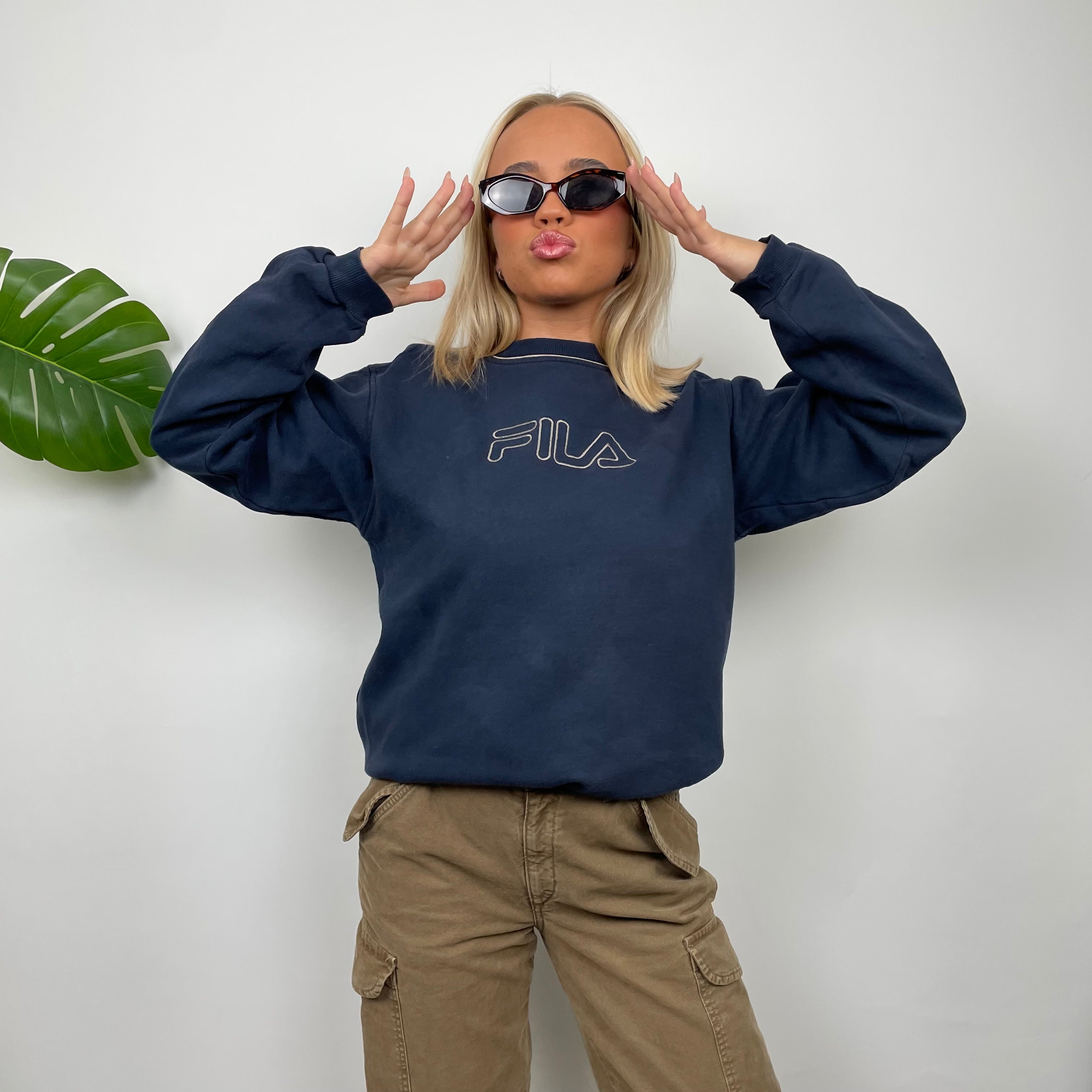 FILA Navy Embroidered Spell Out Sweatshirt (S)