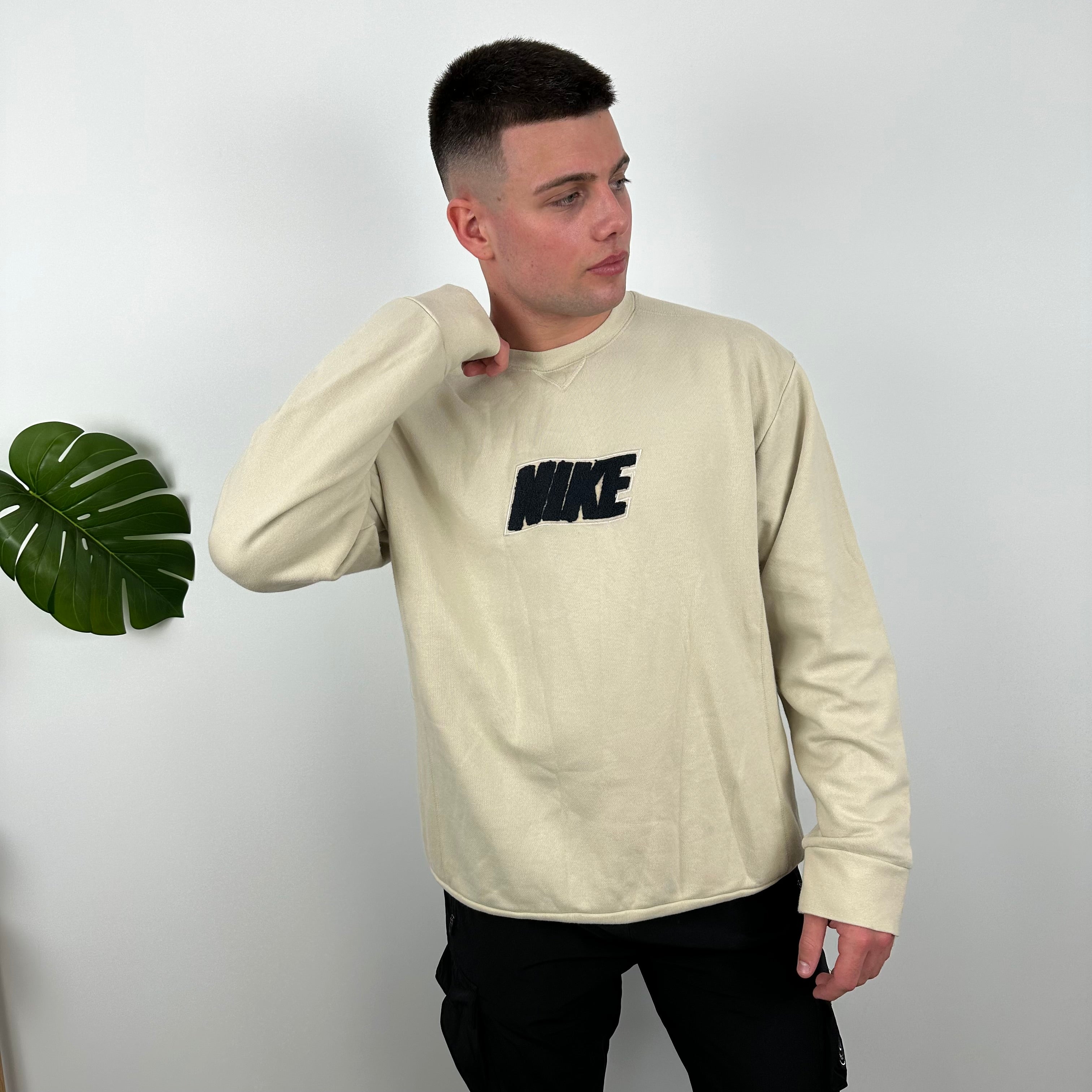 Nike Cream Embroidered Spell Out Sweatshirt (L)