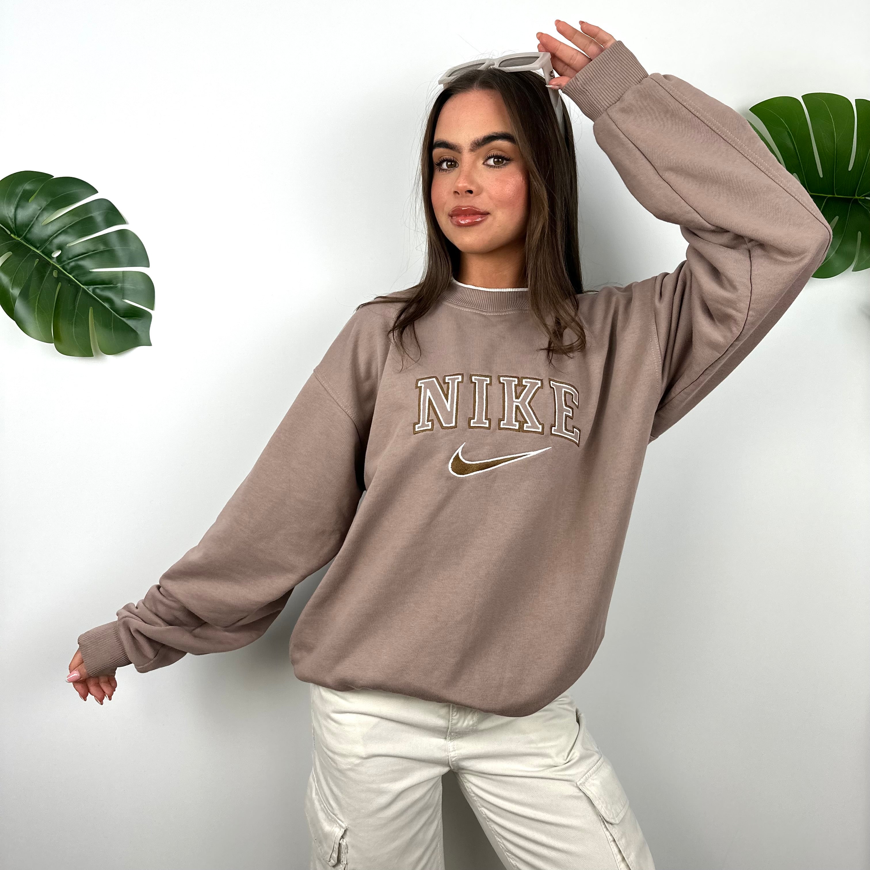 Nike Mocha Brown Embroidered Spell Out Sweatshirt (M)