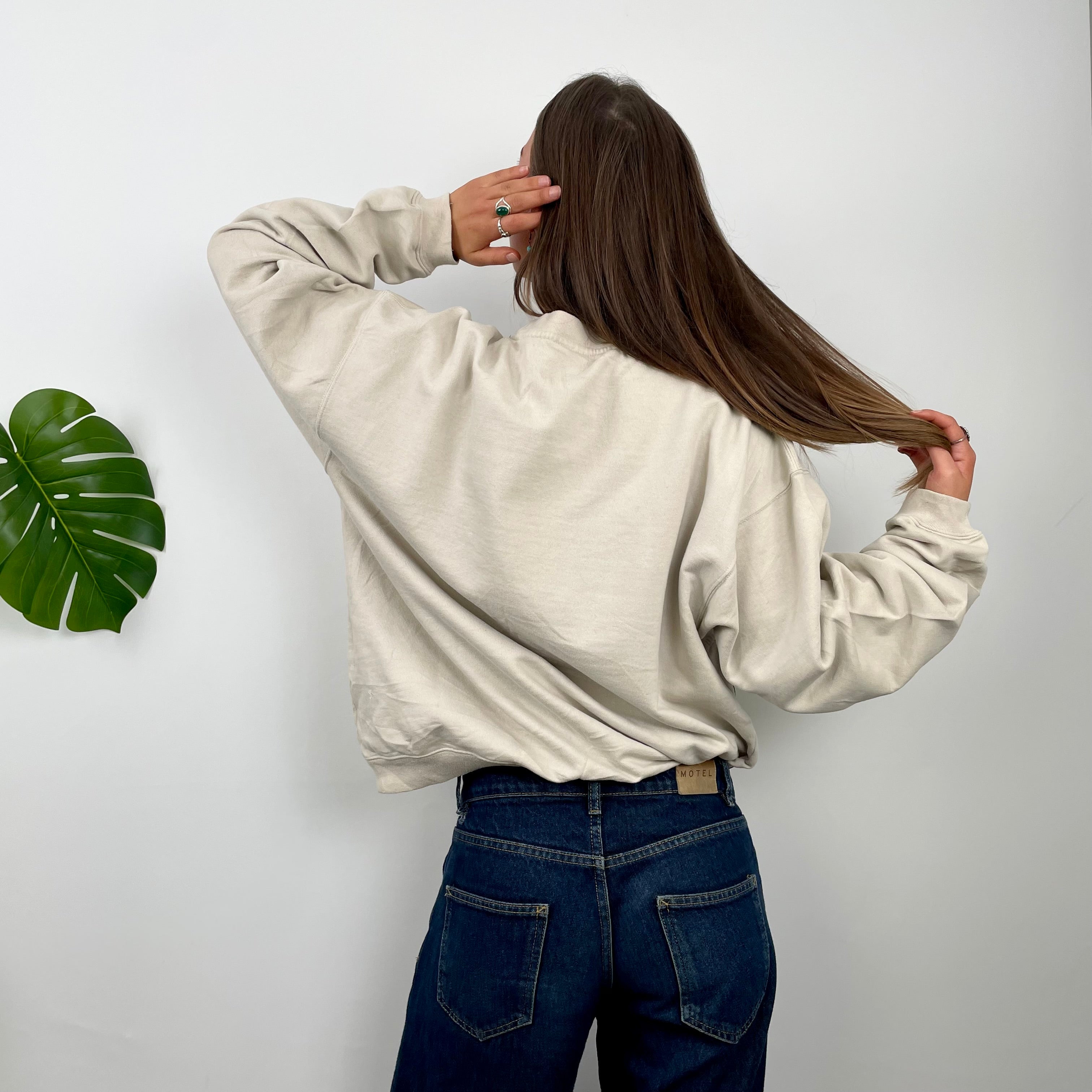 Reebok Cream Embroidered Spell Out Sweatshirt (S)