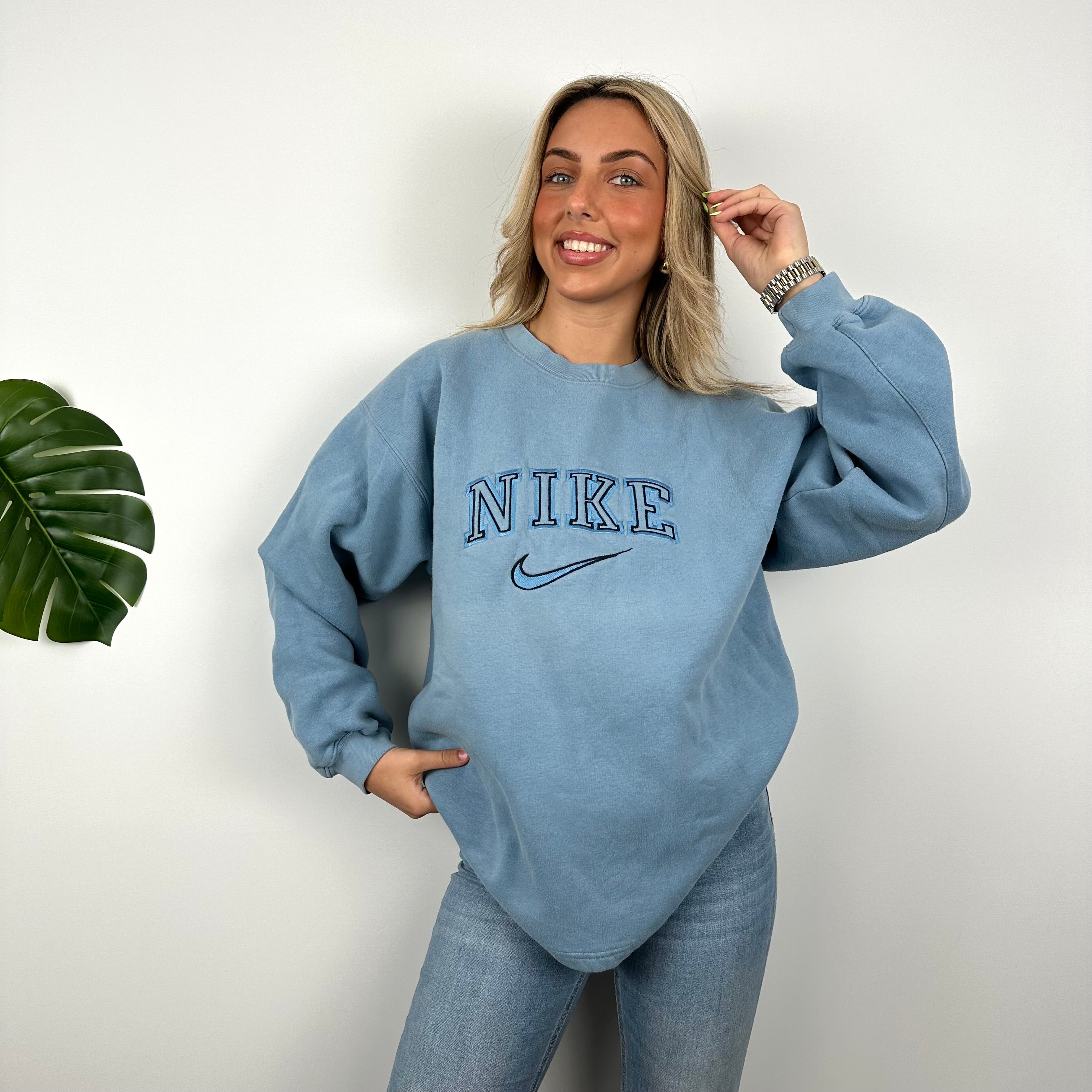 Nike Baby Blue Embroidered Spell Out Sweatshirt (L)