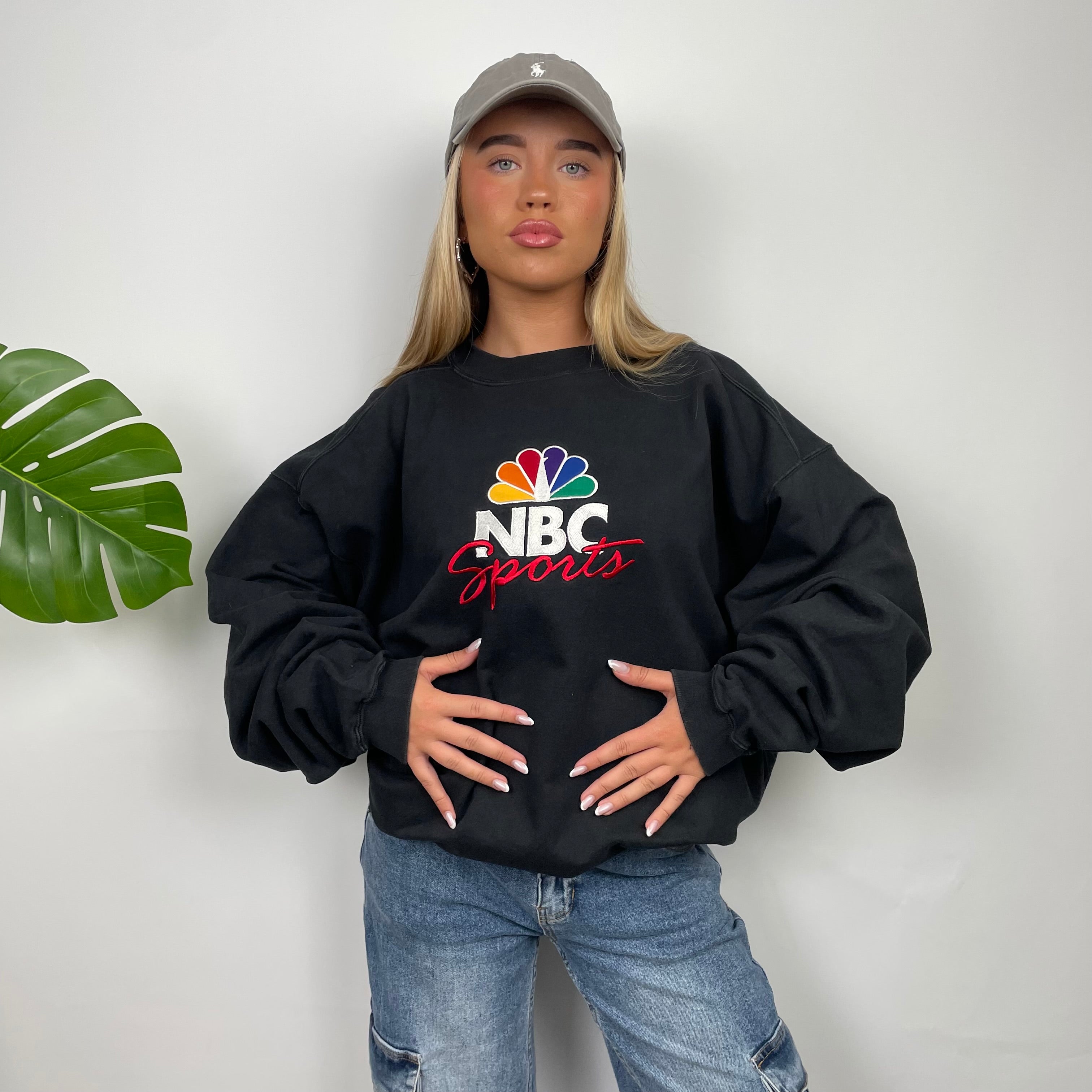 NBC Sports Black Embroidered Spell Out Sweatshirt (XXL)