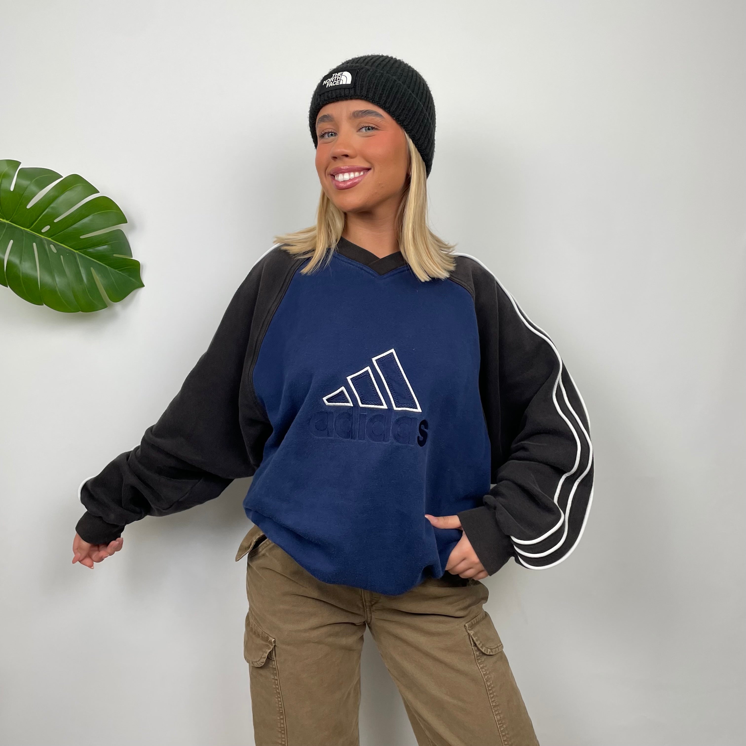 Adidas Navy Embroidered Spell Out Sweatshirt (L)