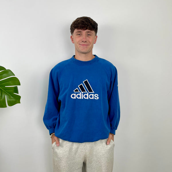 Adidas Blue Embroidered Spell Out Sweatshirt (M)