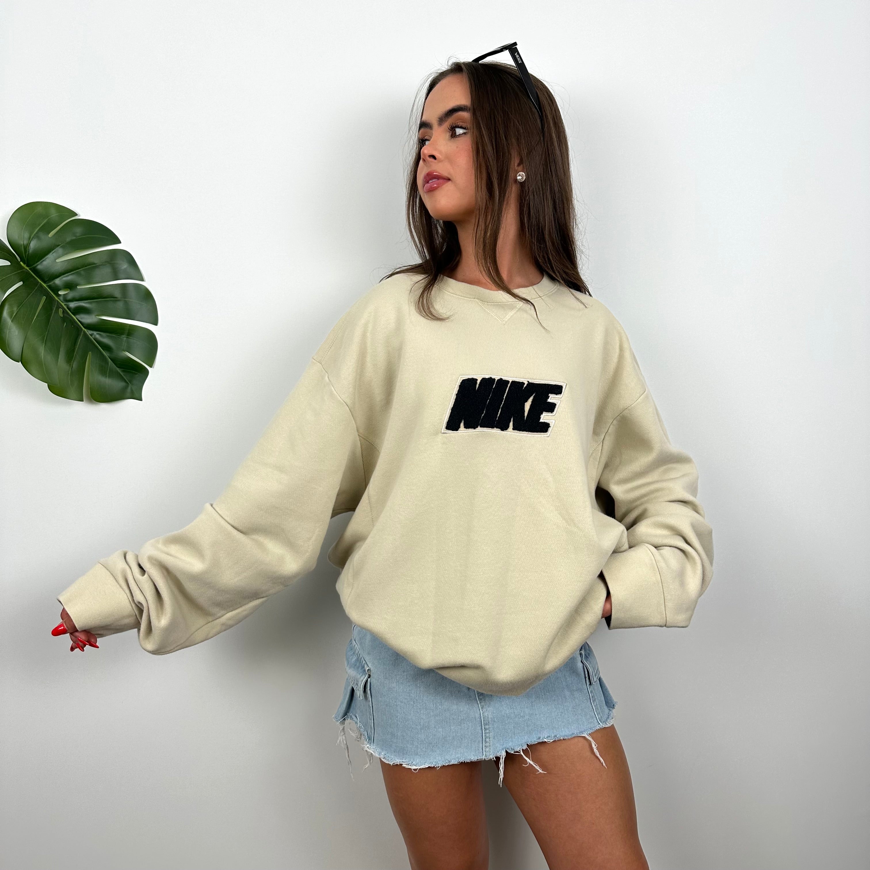 Nike Cream Embroidered Spell Out Sweatshirt (L)