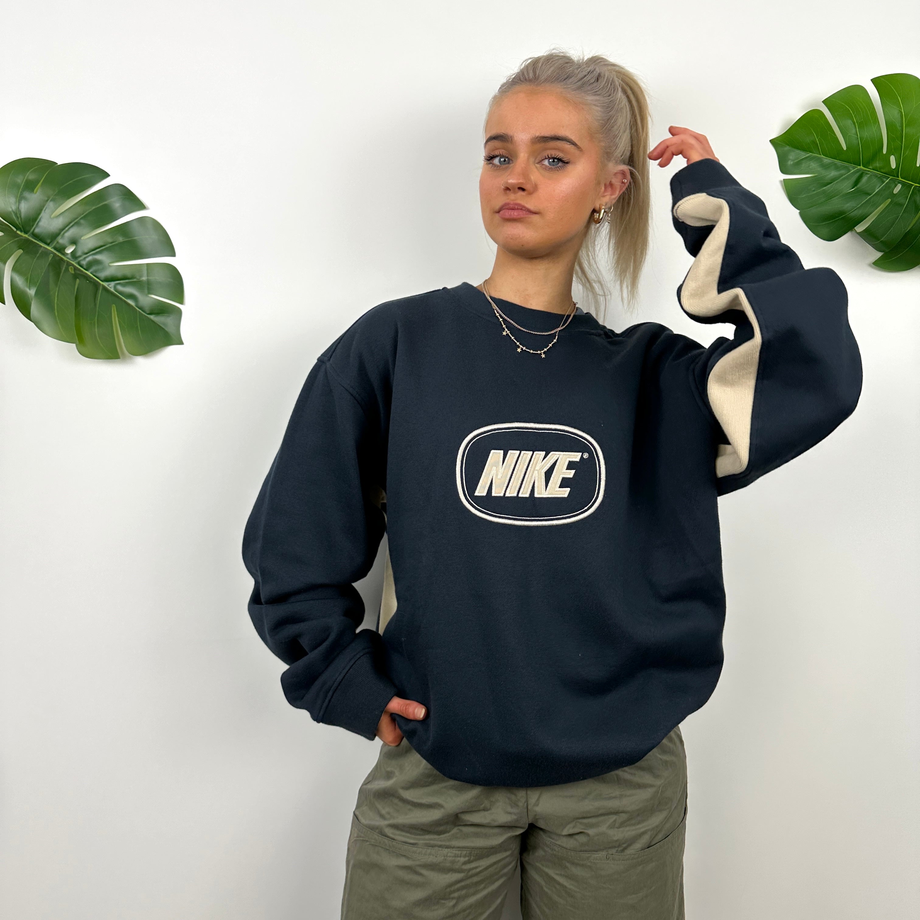 Nike Navy Embroidered Spell Out Sweatshirt (XL)