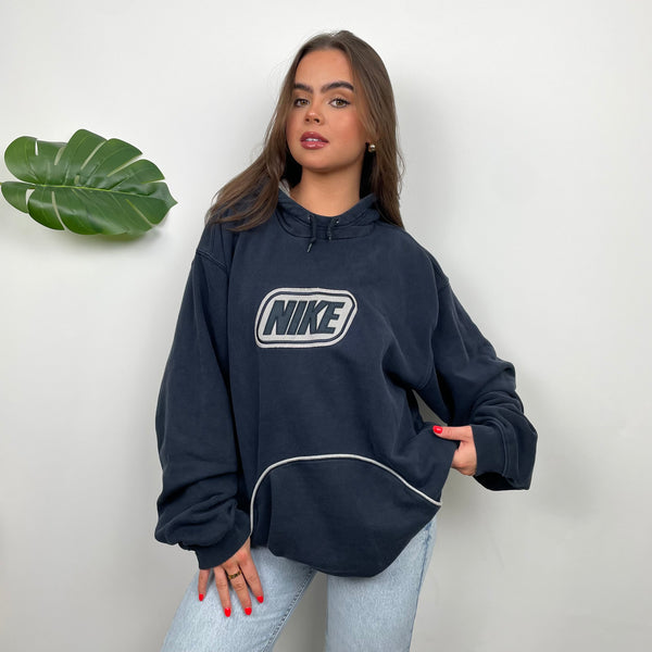 Nike Navy Embroidered Spell Out Hoodie (XL)