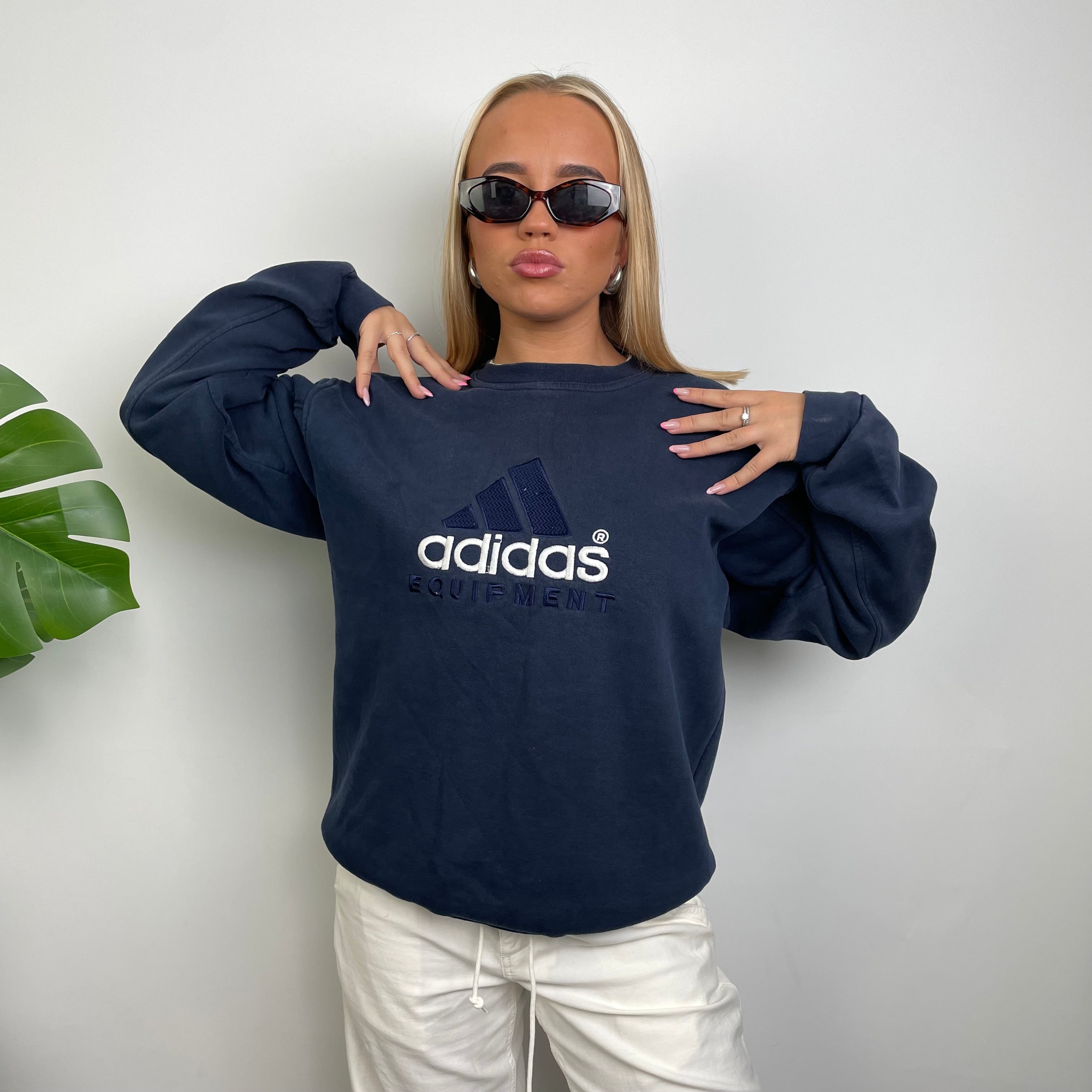 Adidas Equipment RARE Navy Embroidered Spell Out Sweatshirt (XL)