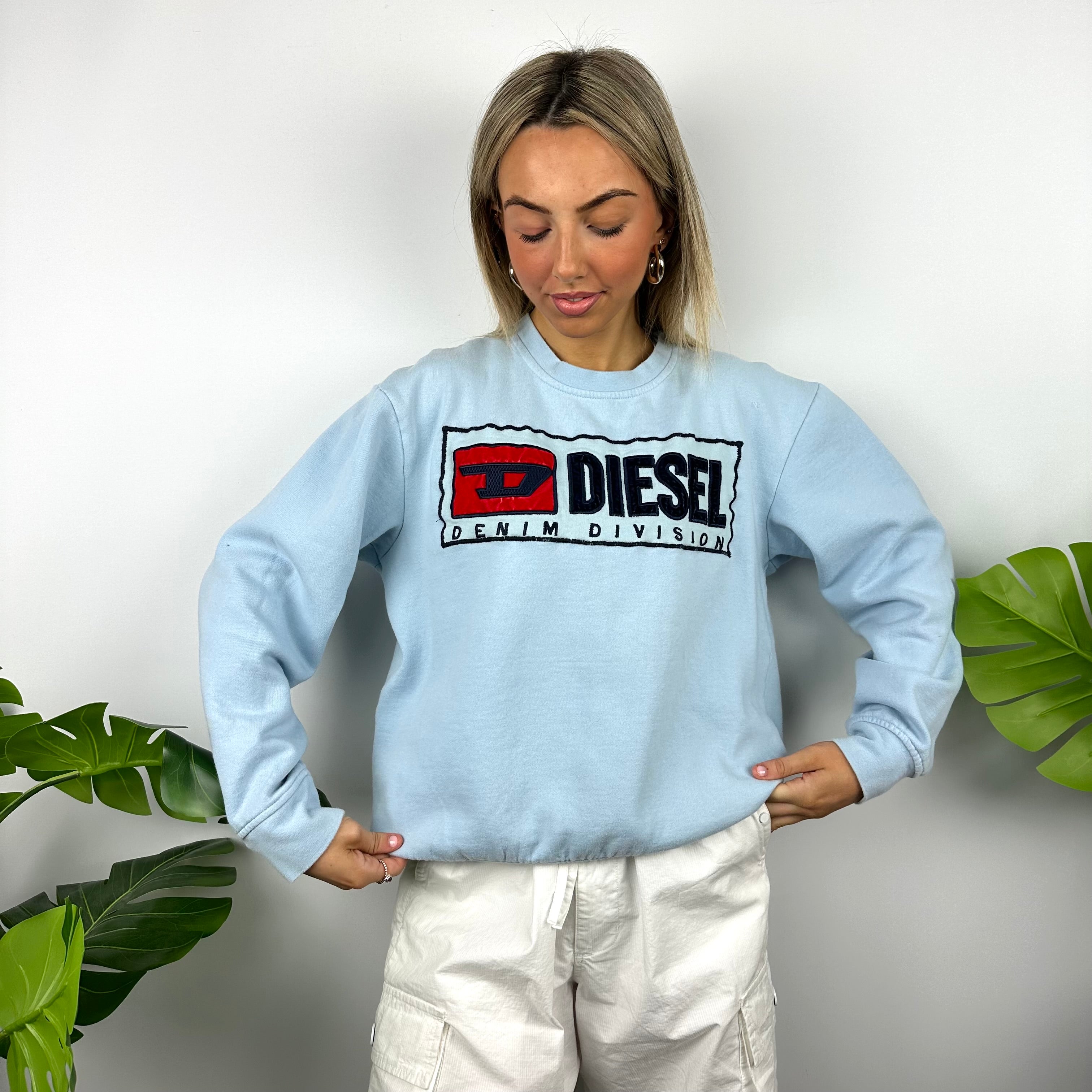 Diesel Baby Blue Embroidered Spell Out Sweatshirt (XL)
