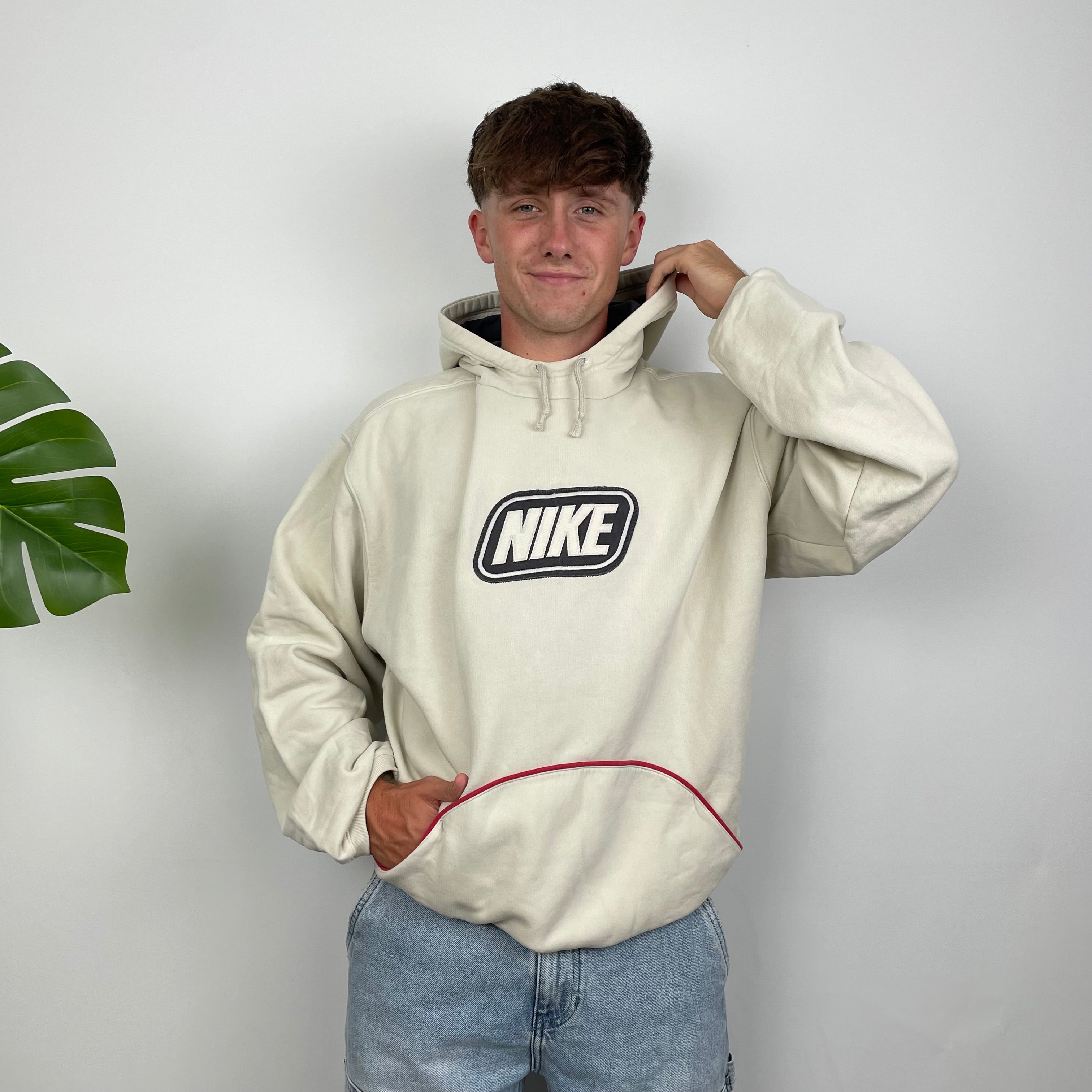 Nike Cream Embroidered Spell Out Hoodie (XL)