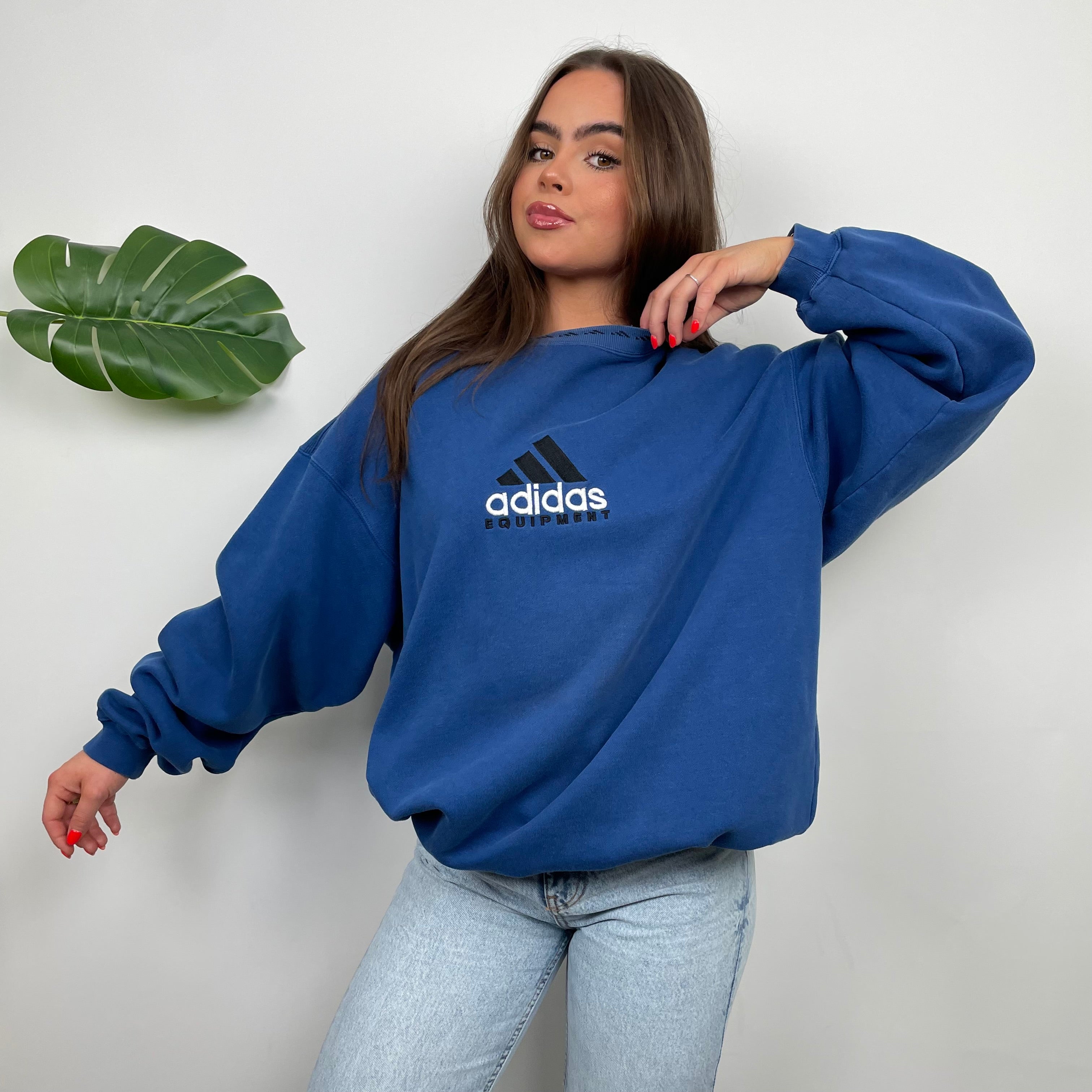 Adidas Equipment Blue Embroidered Spell Out Sweatshirt (XL)