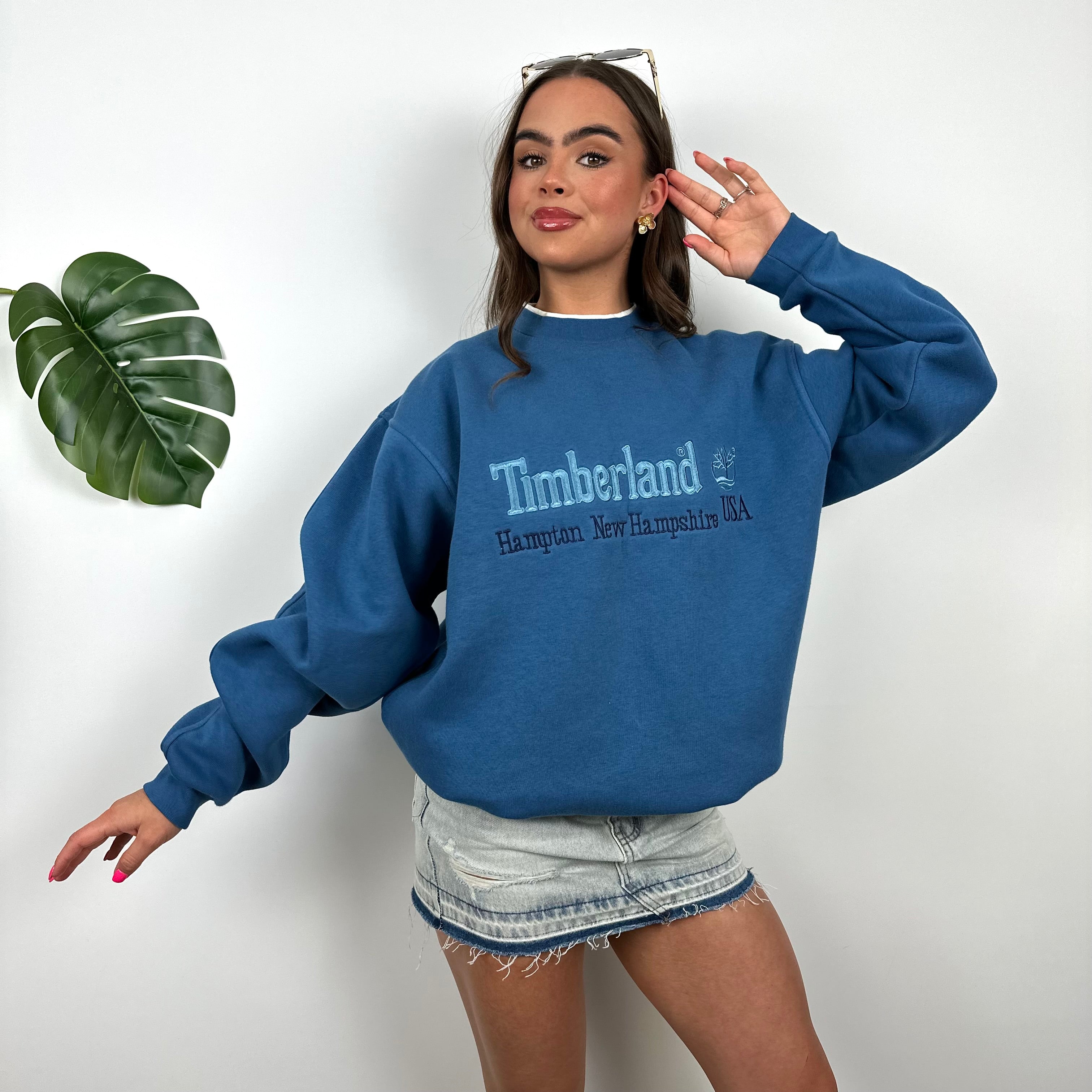 Timberland Turquoise Blue Embroidered Spell Out Sweatshirt (M)