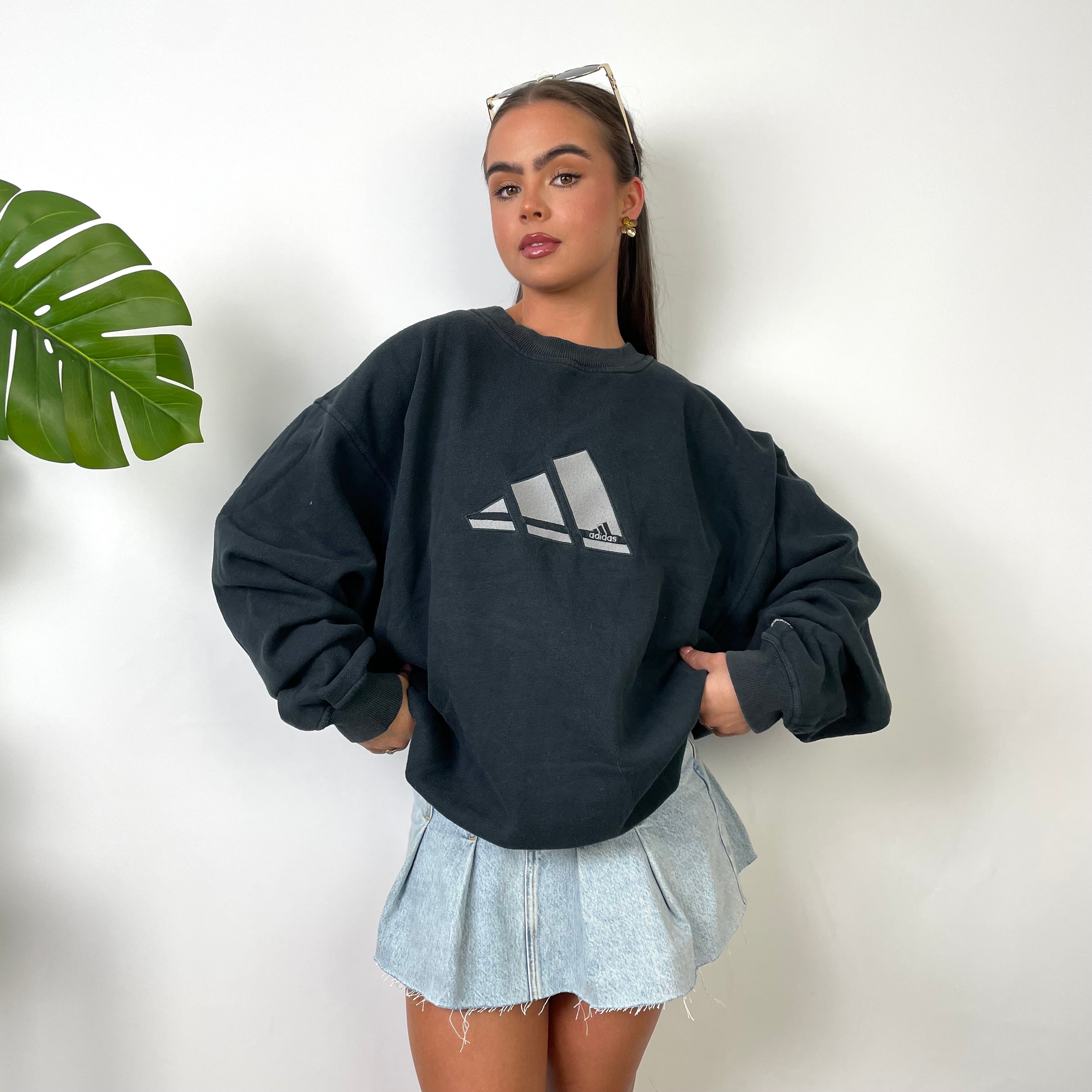 Adidas Black Embroidered Spell Out Sweatshirt (L)