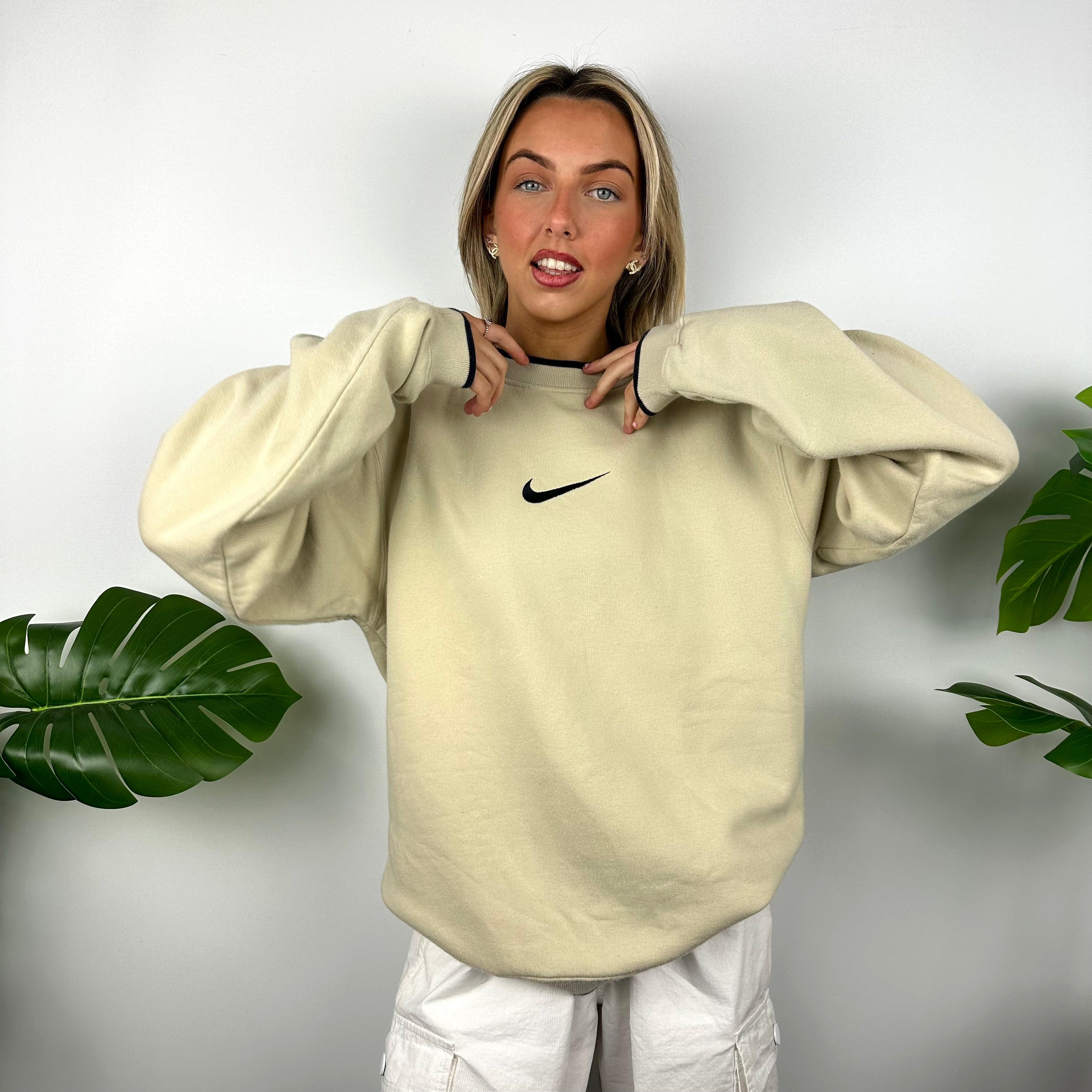 Nike Cream Embroidered Swoosh Sweatshirt (M)