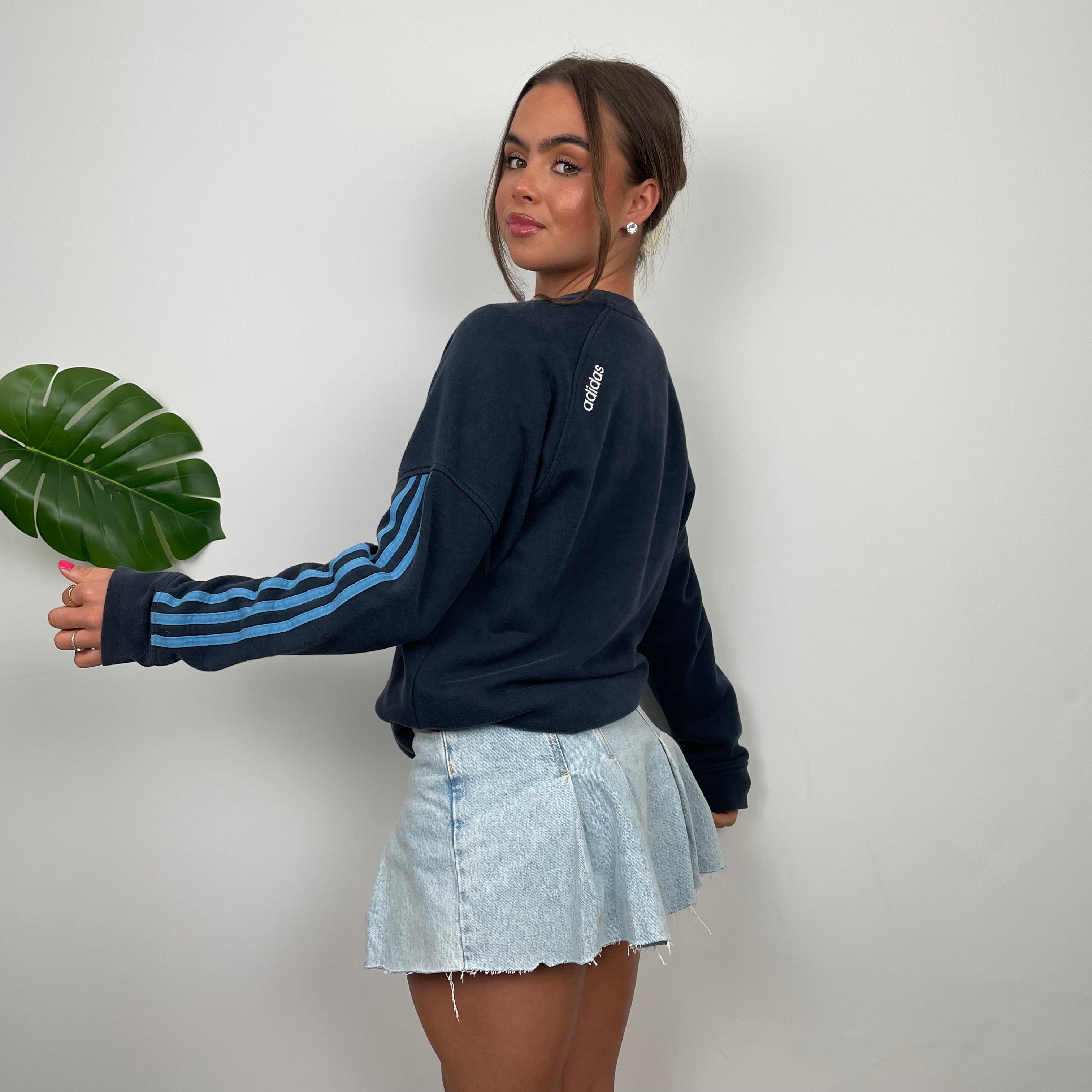 Adidas Navy Embroidered Spell Out Sweatshirt (S)