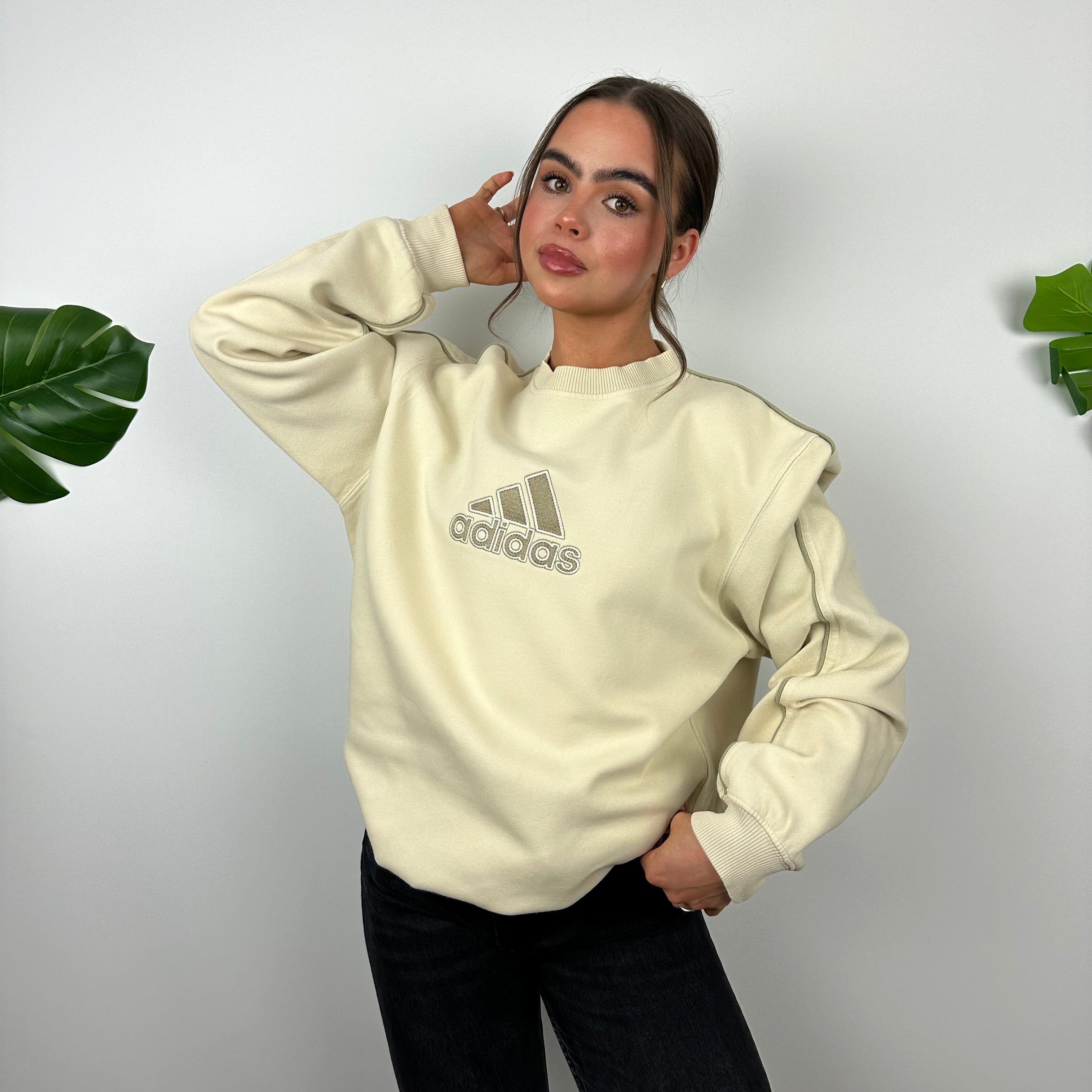 Adidas RARE Cream Embroidered Spell Out Sweatshirt (M)