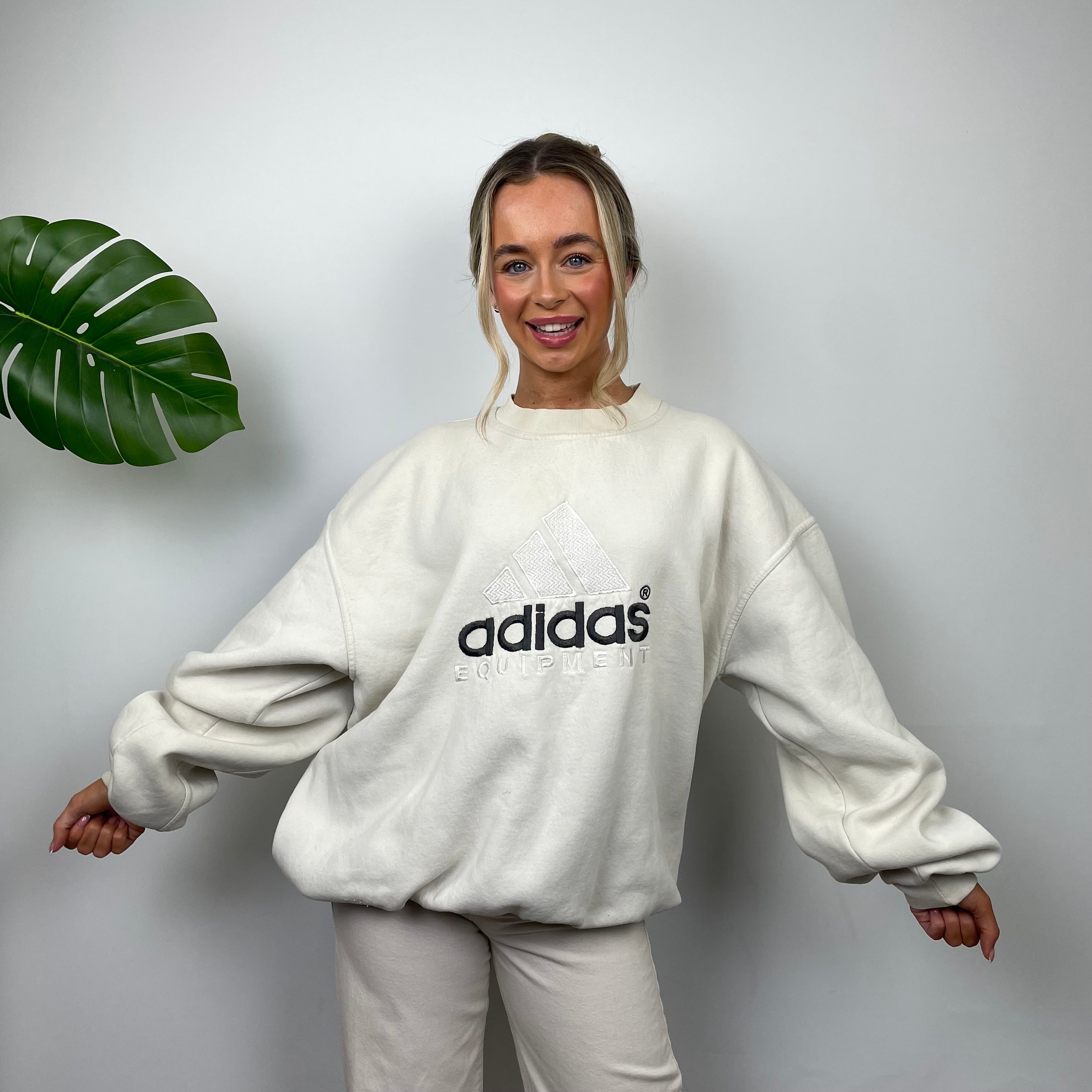 Adidas Equipment RARE Cream Embroidered Spell Out Sweatshirt (M)