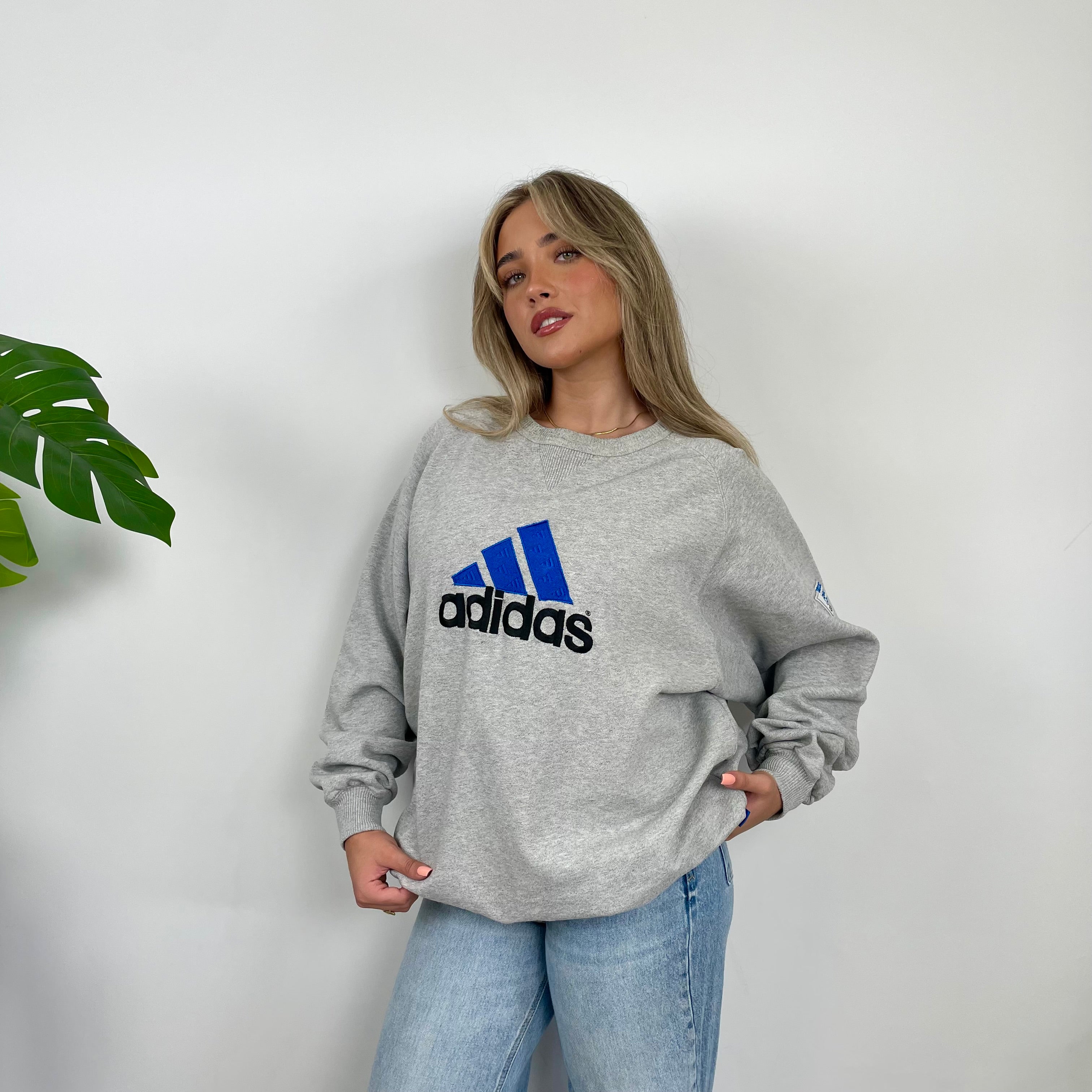 Adidas Grey Embroidered Spell Out Sweatshirt (L)