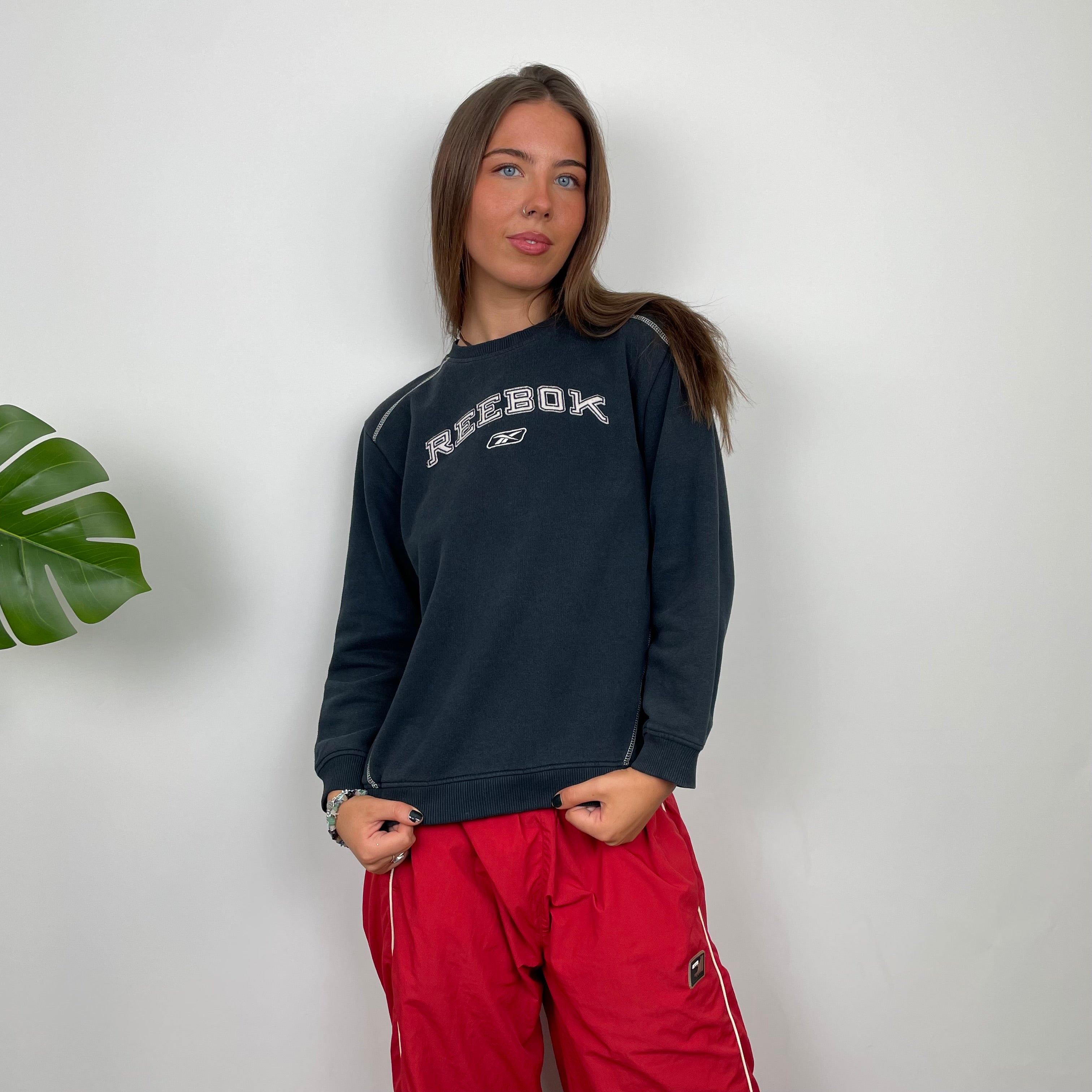 Reebok Navy Embroidered Spell Out Sweatshirt (S)