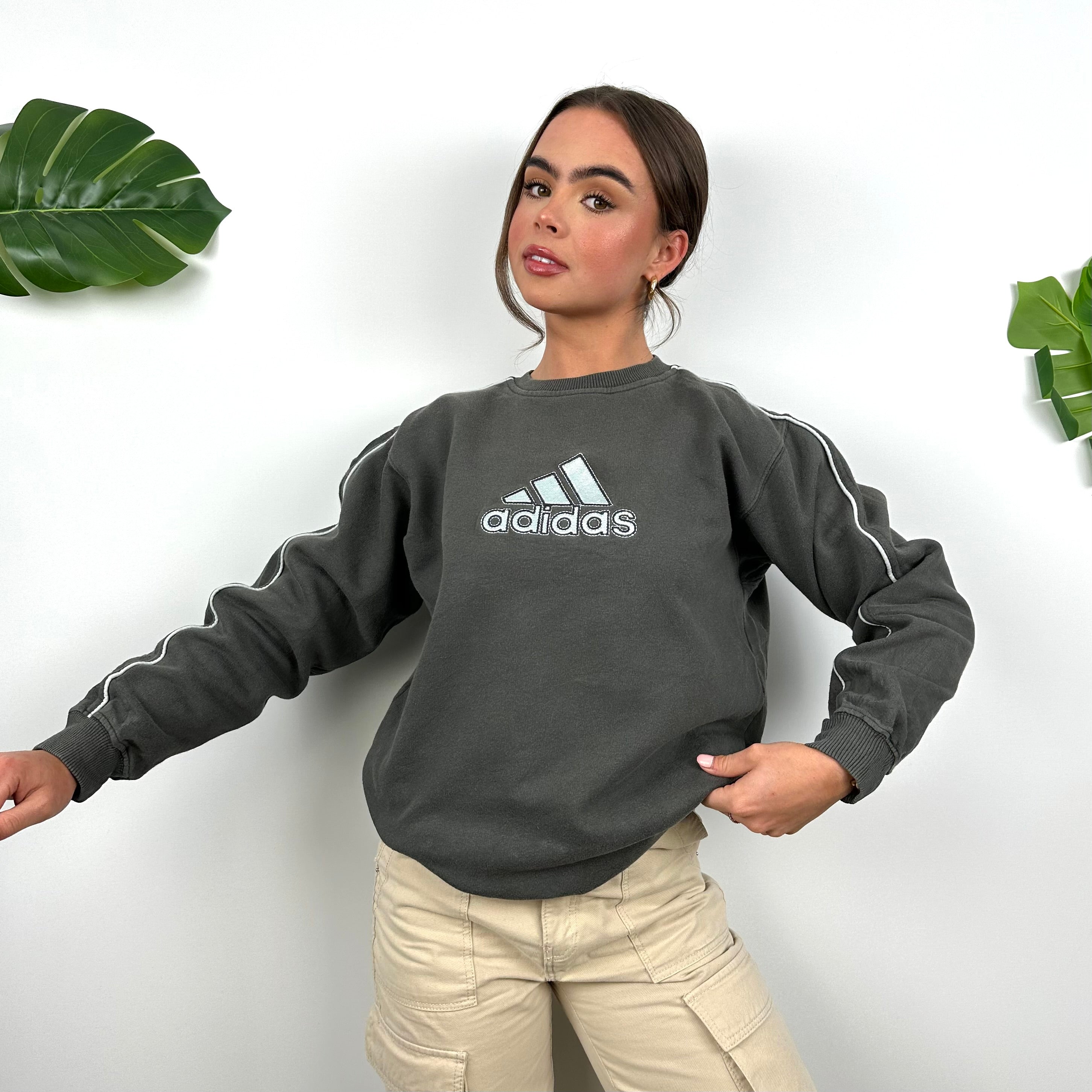 Adidas Grey Embroidered Spell Out Sweatshirt (S)