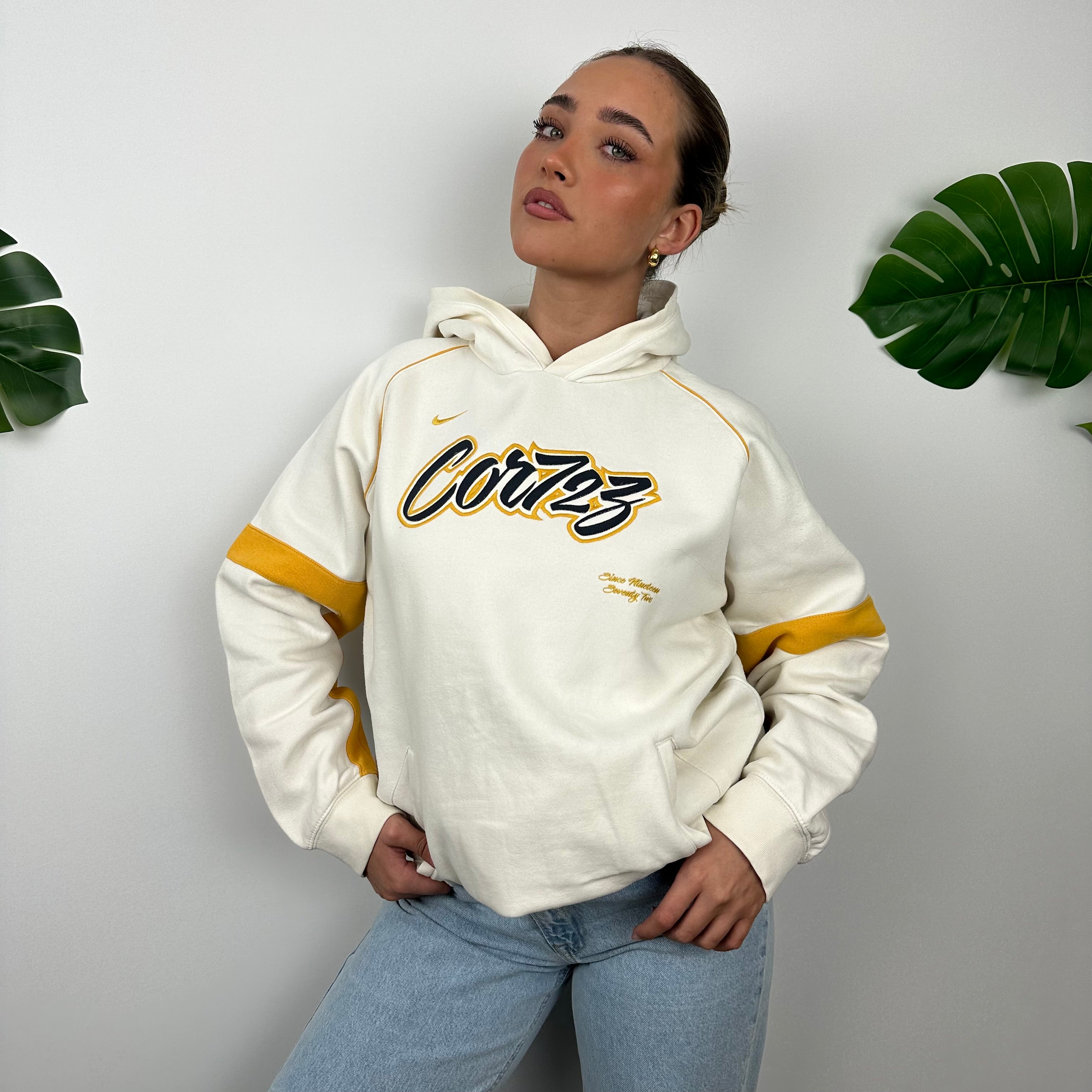 Nike Cortez RARE Cream Embroidered Spell Out Hoodie (M)