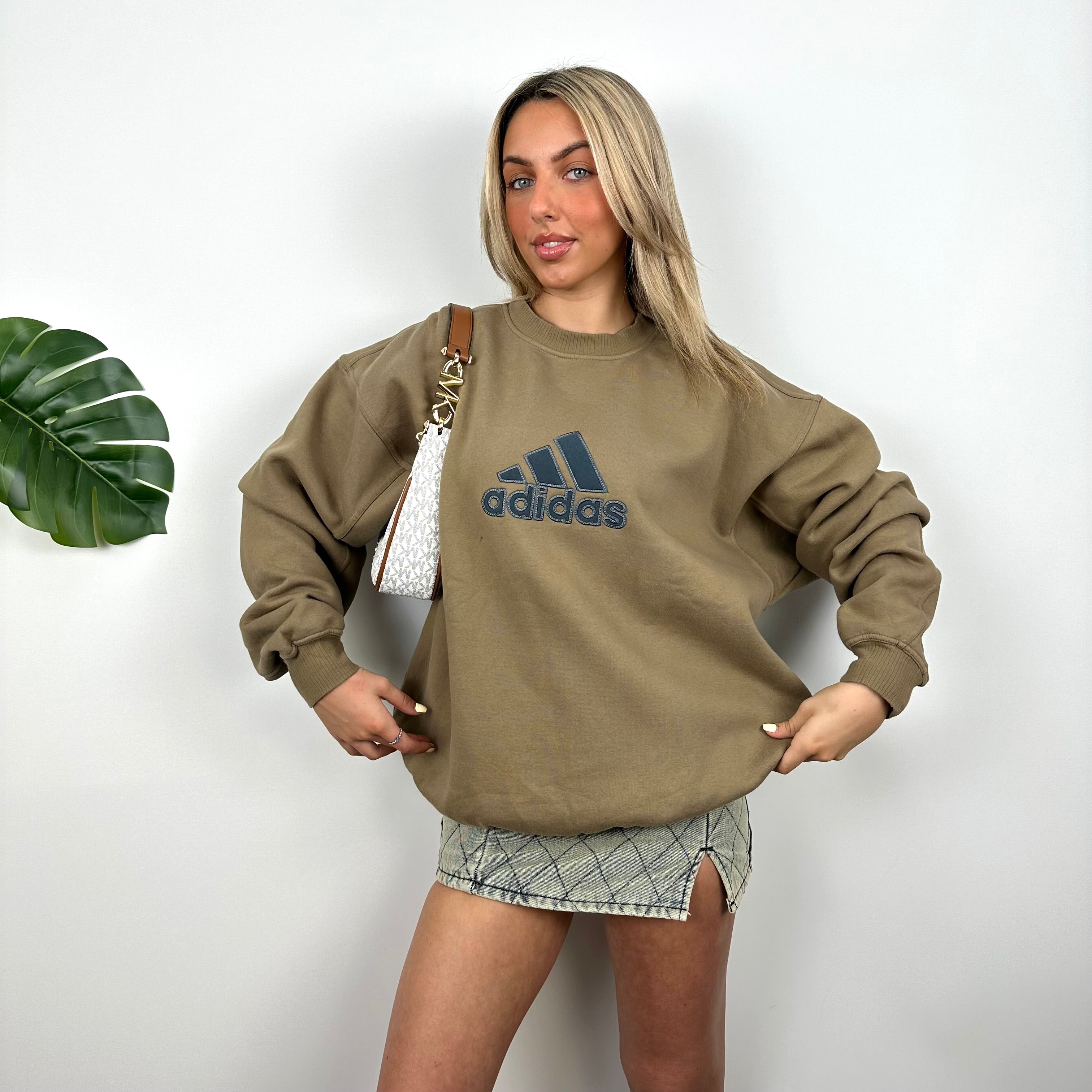 Adidas Brown Embroidered Spell Out Sweatshirt (XL)