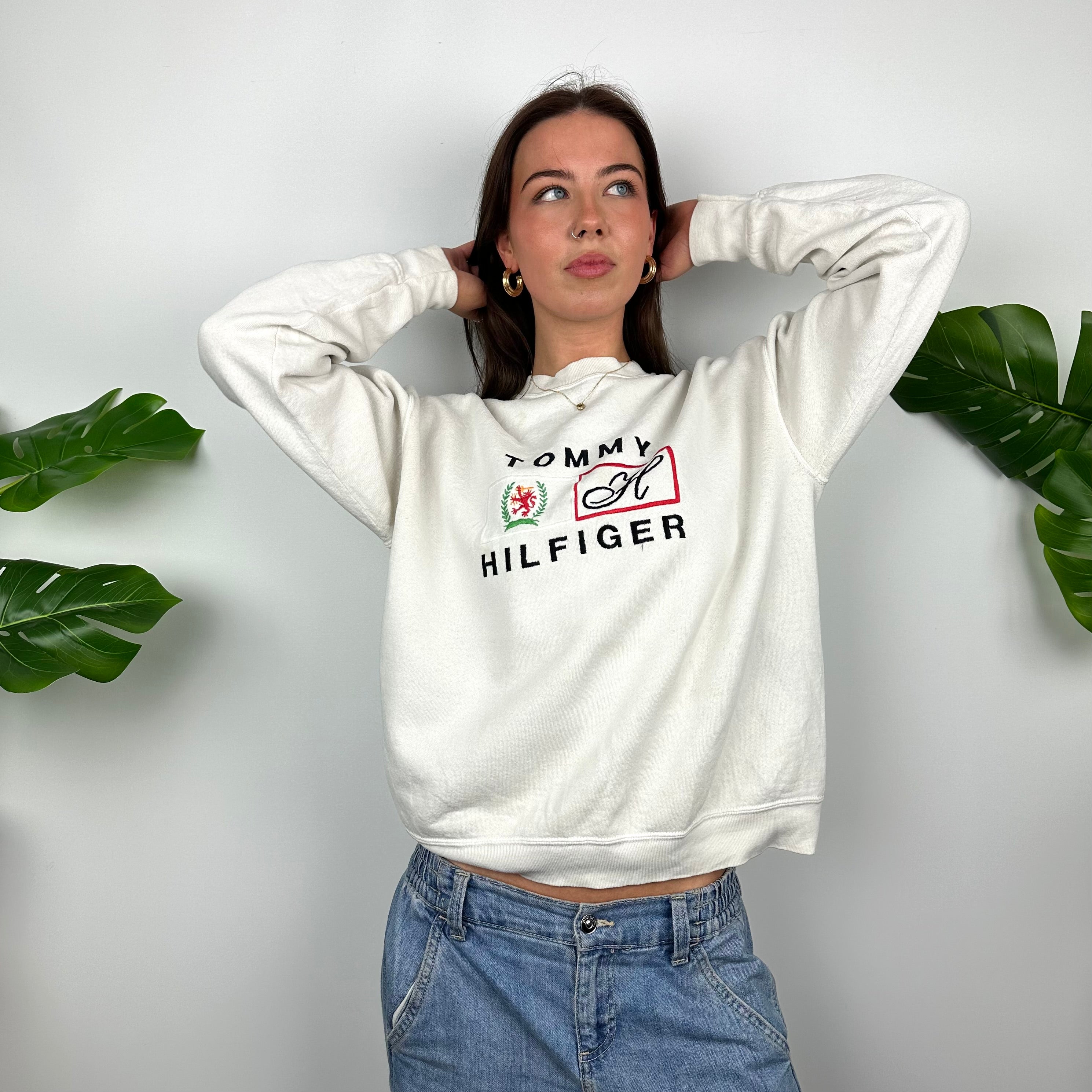 Tommy Hilfiger White Embroidered Spell Out Sweatshirt (M)