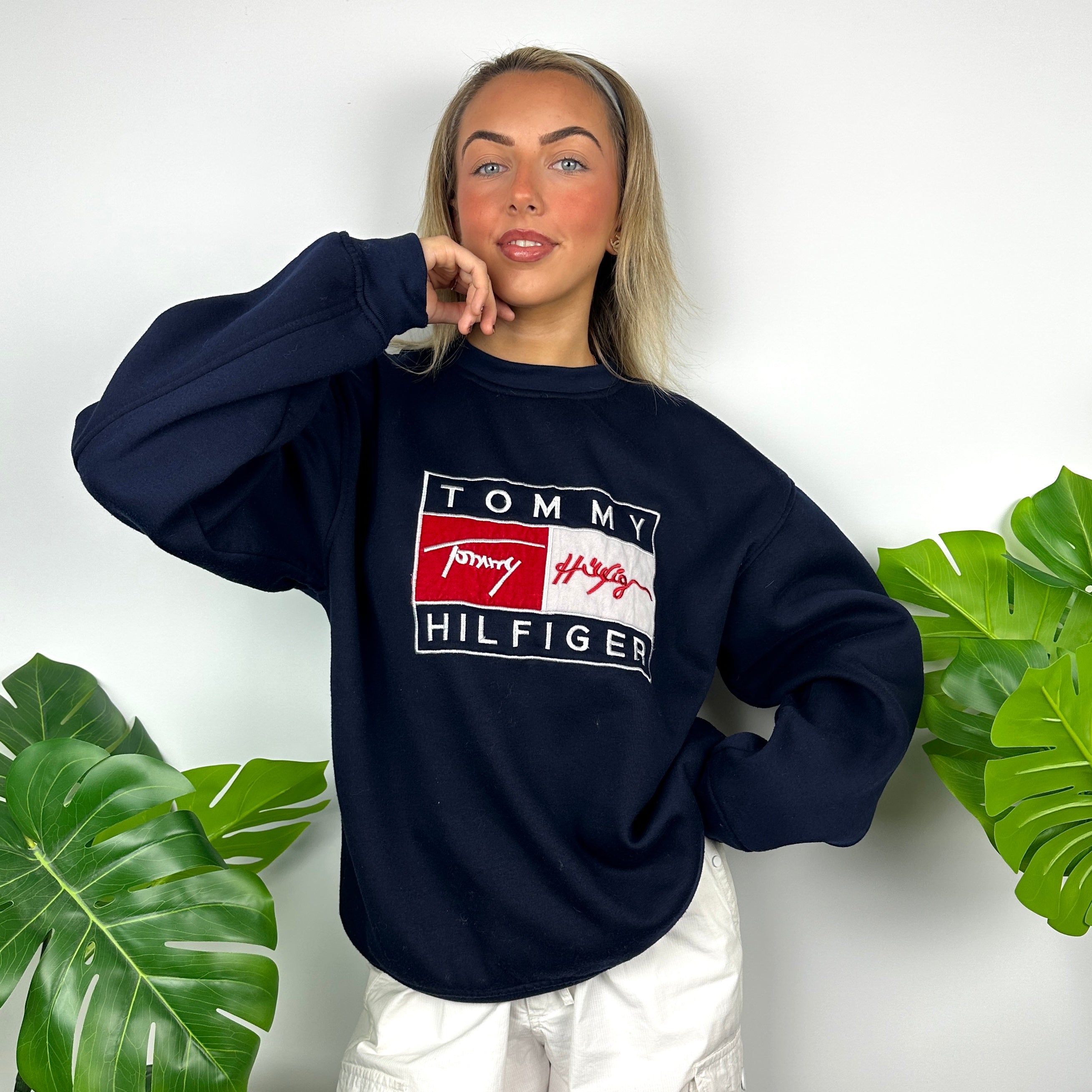 Tommy Hilfiger Navy Embroidered Spell Out Sweatshirt as worn by Annalivia Hynds (M)