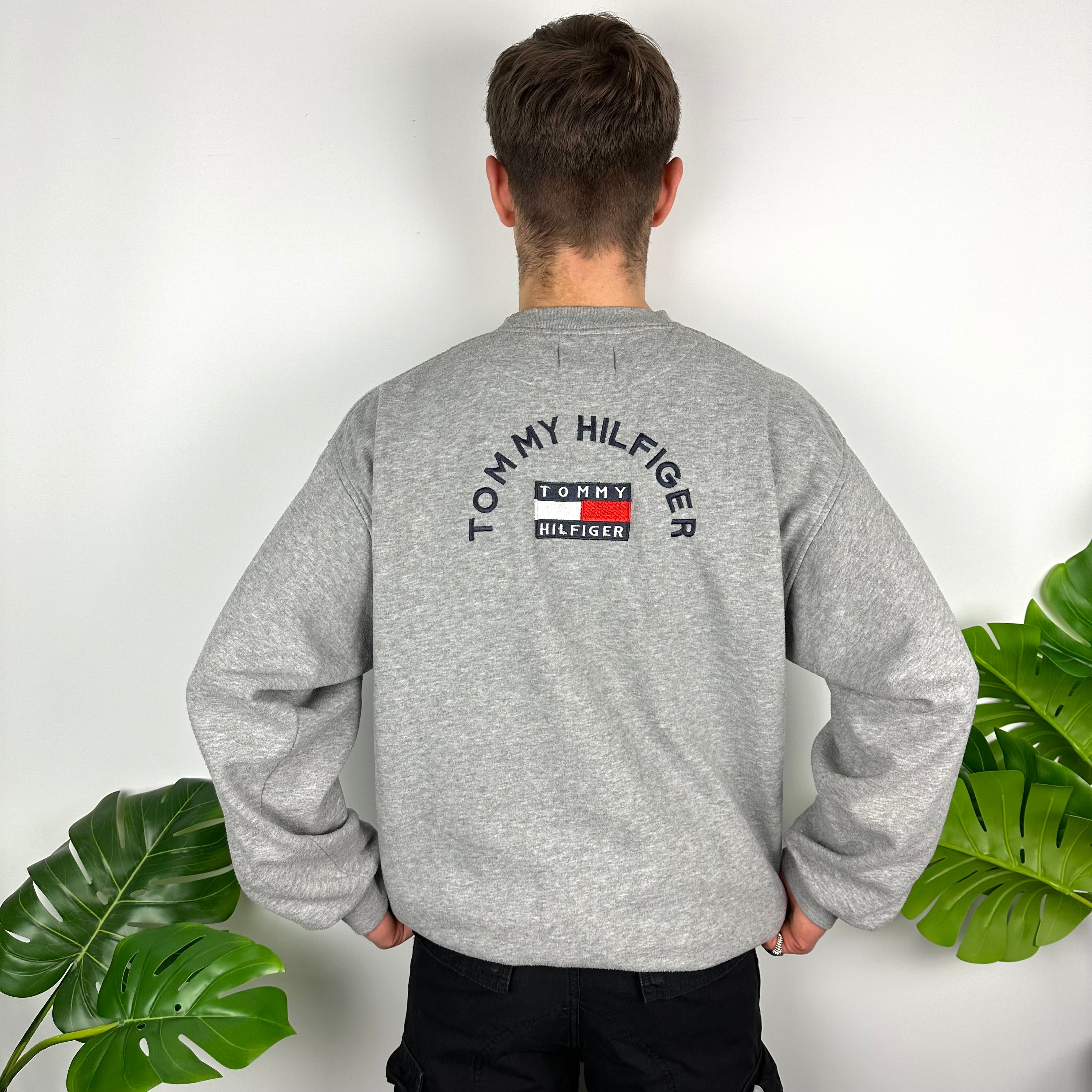 Tommy Hilfiger Grey Embroidered Spell Out Sweatshirt (L)