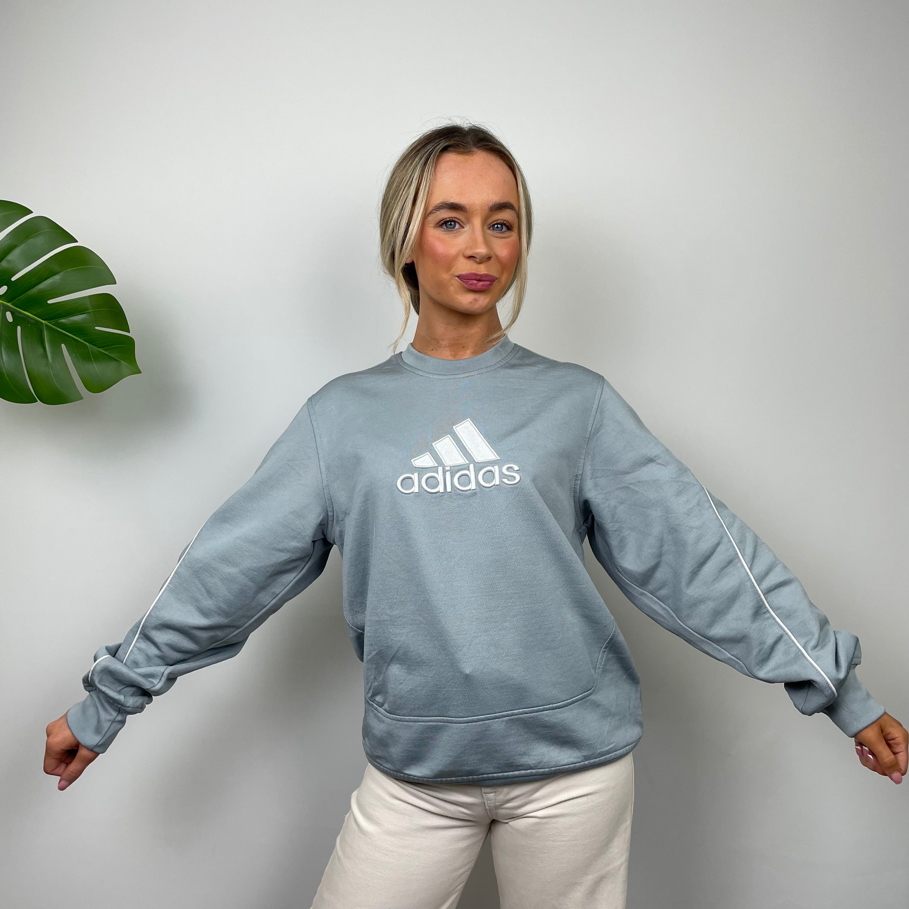 Adidas Baby Blue Embroidered Spell Out Sweatshirt (M)