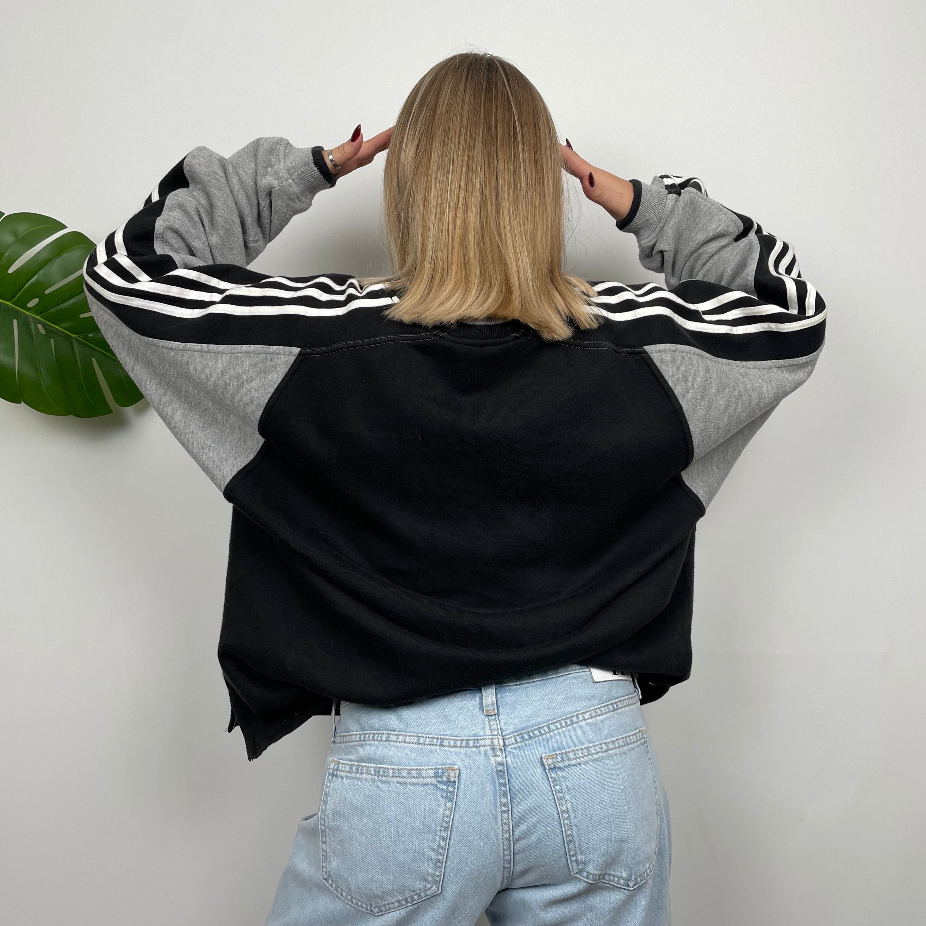 Adidas Black & Grey Embroidered Spell Out Sweatshirt (L)