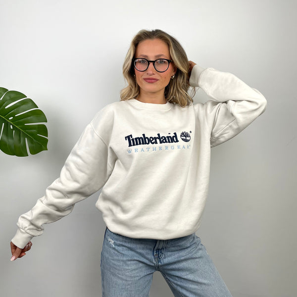 Timberland White Embroidered Spell Out Sweatshirt (M)