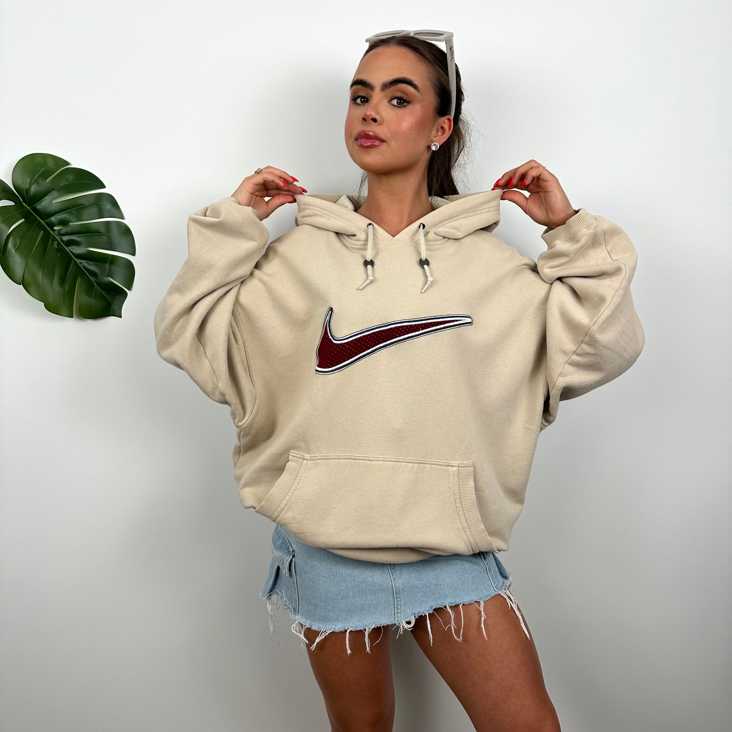 Nike Cream Embroidered Swoosh Hoodie (L)