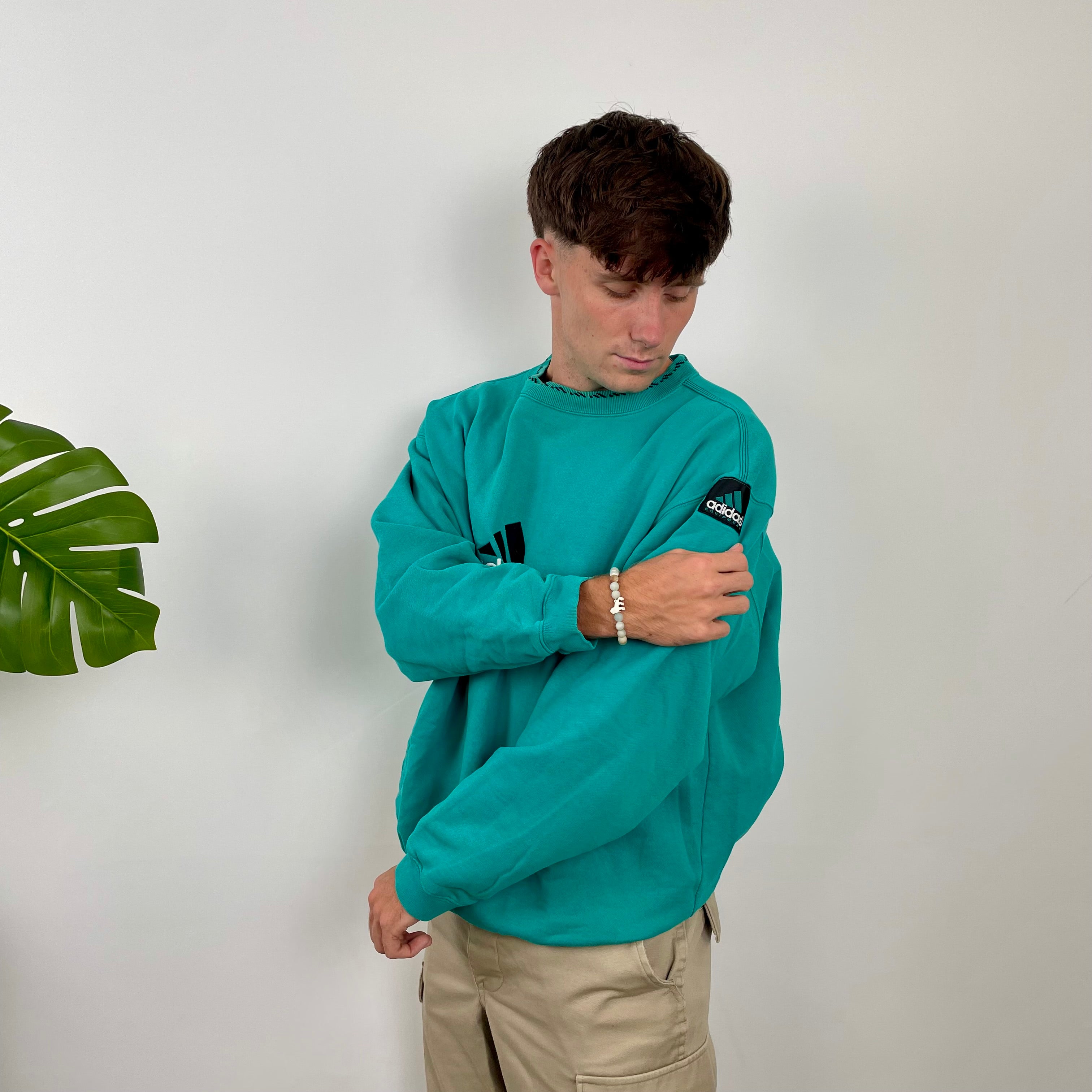 Adidas Equipment Turquoise Blue Embroidered Spell Out Sweatshirt (L)