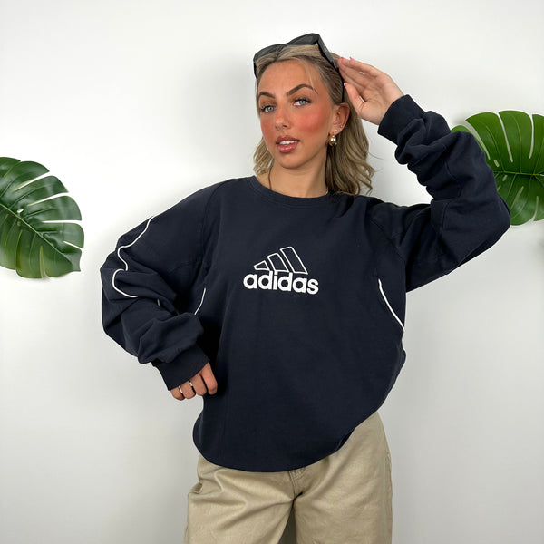 Adidas Navy Embroidered Spell Out Sweatshirt (L)